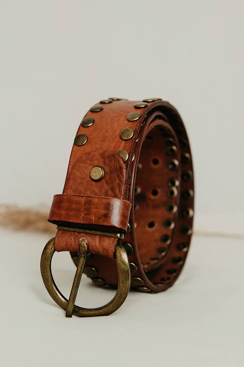 CIRIUS WIDE BROWN LEATHER BELT WITH STUDS