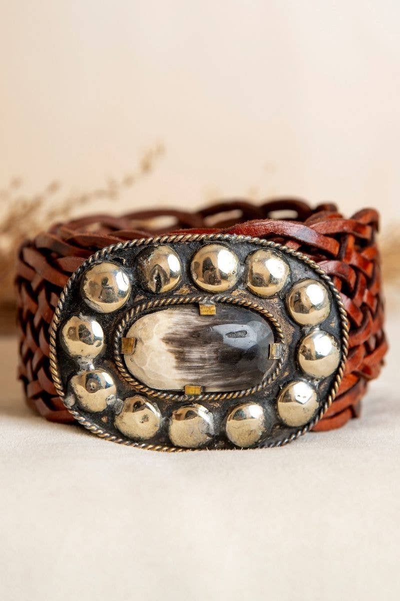 WIDE EXTENDED BROWN LEATHER BELT MARTE