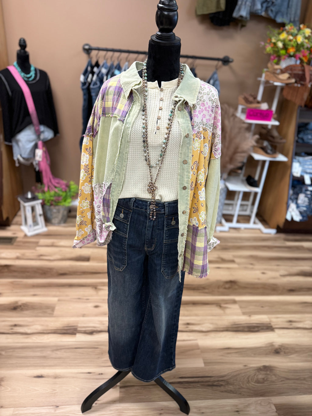 Violet Vine Button Top