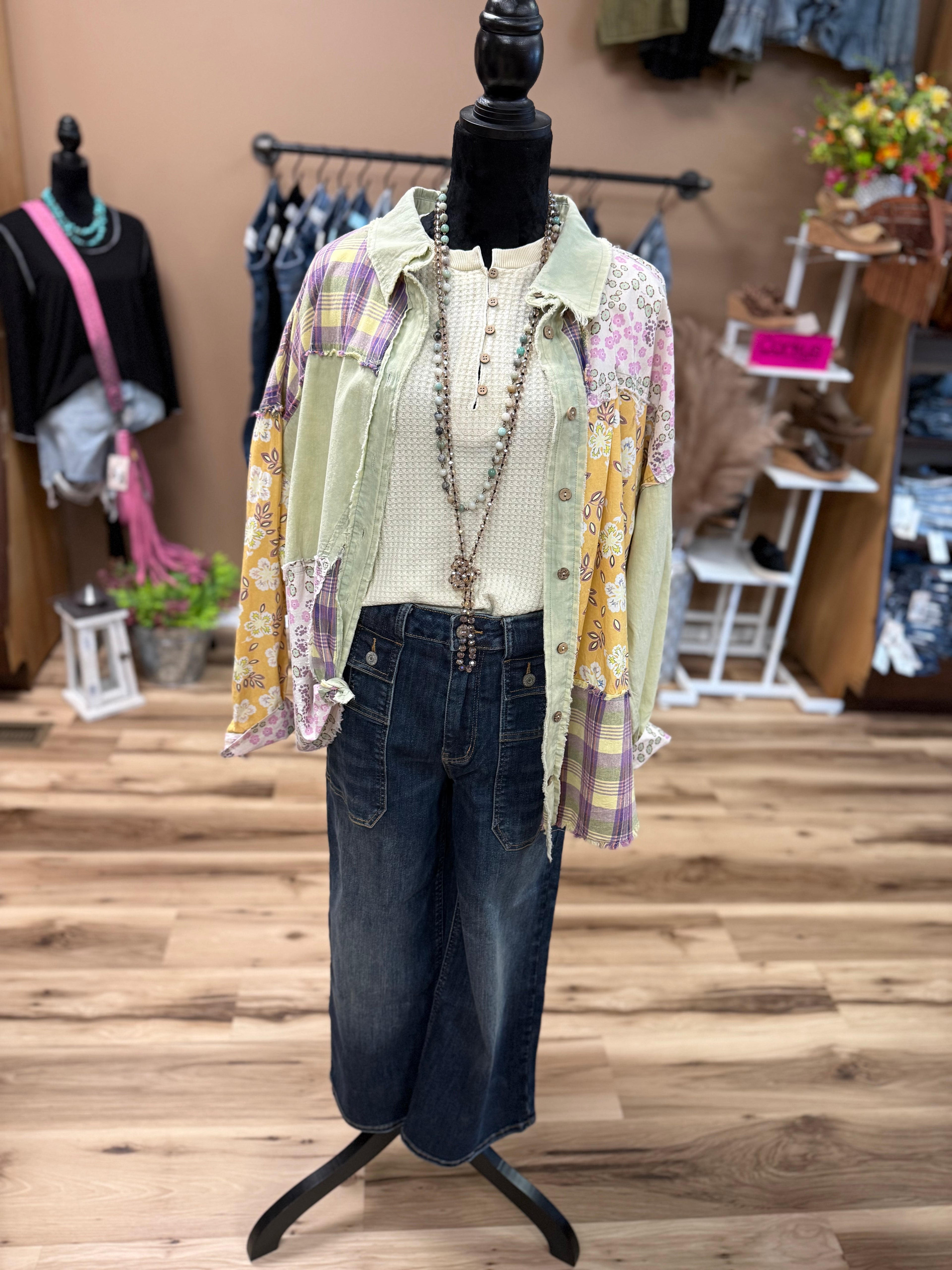 Violet Vine Button Top
