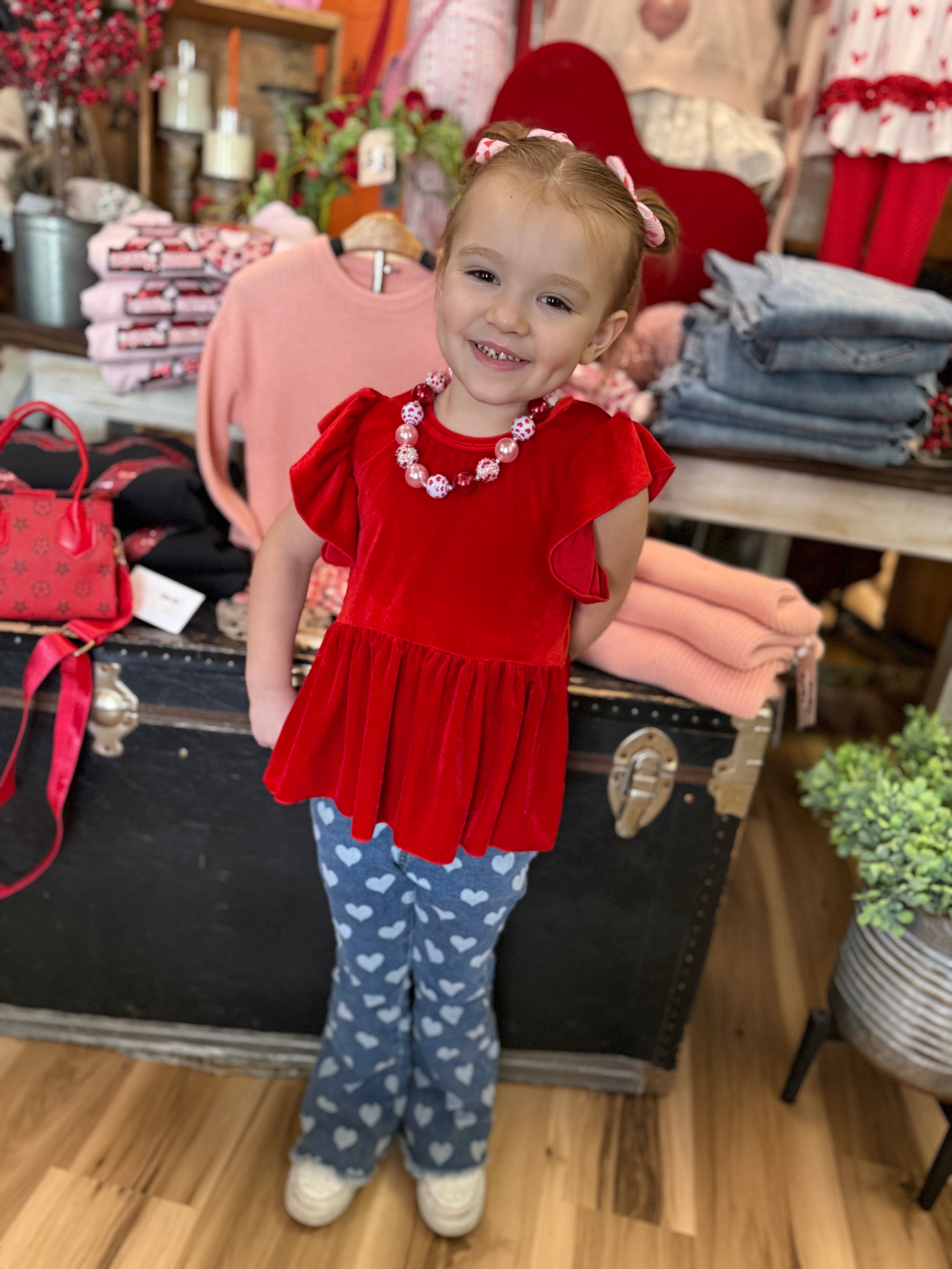 Girls Velvet Red Peplum