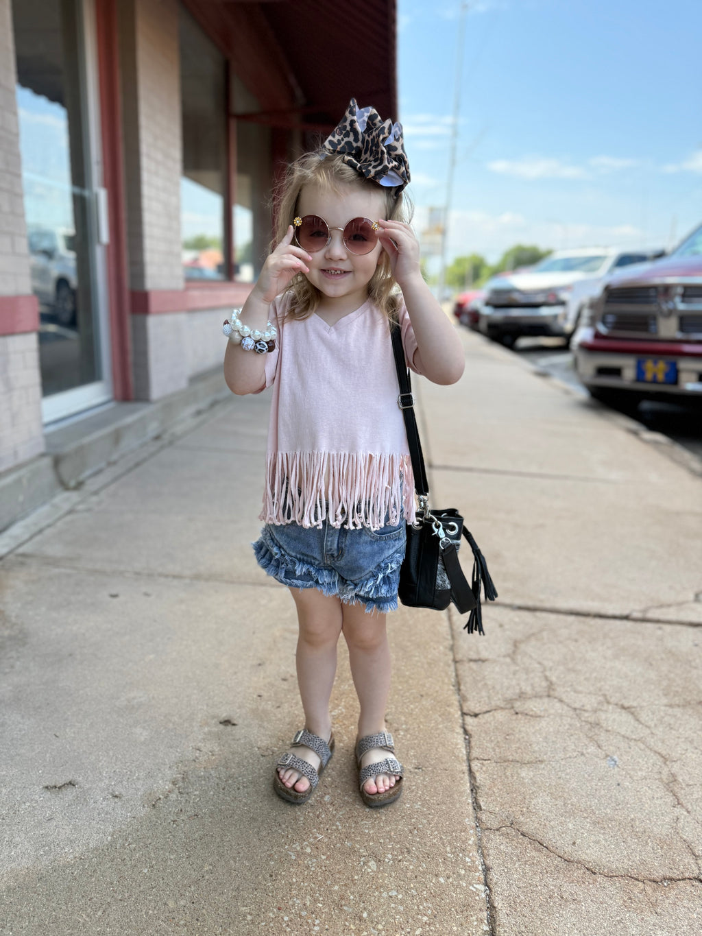 Girls Blush Basic Fringe Tee