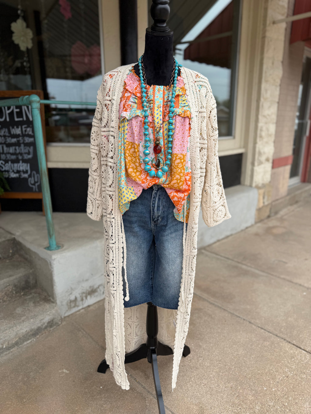 Sunset Patchwork Button Top