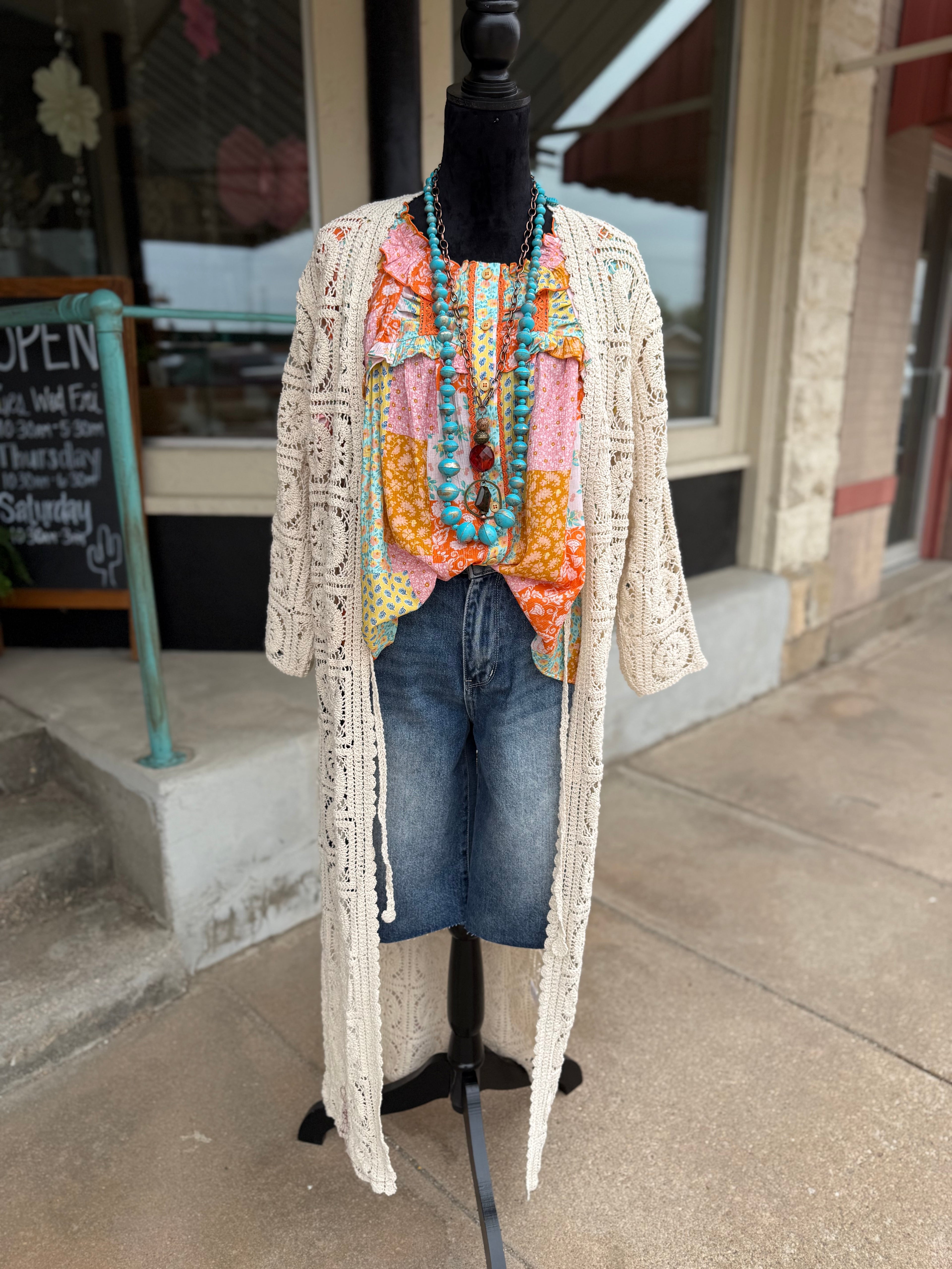 Sunset Patchwork Button Top