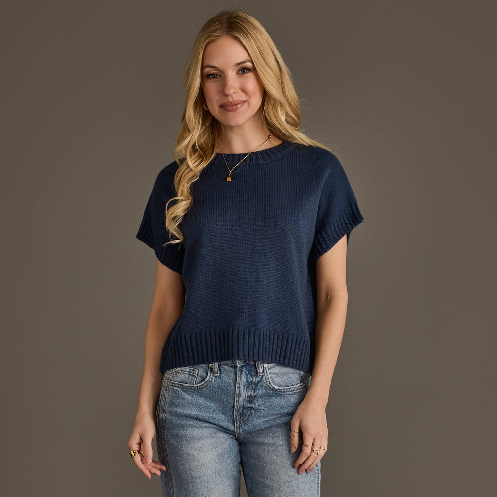 Navy Short Sleeve Sweater