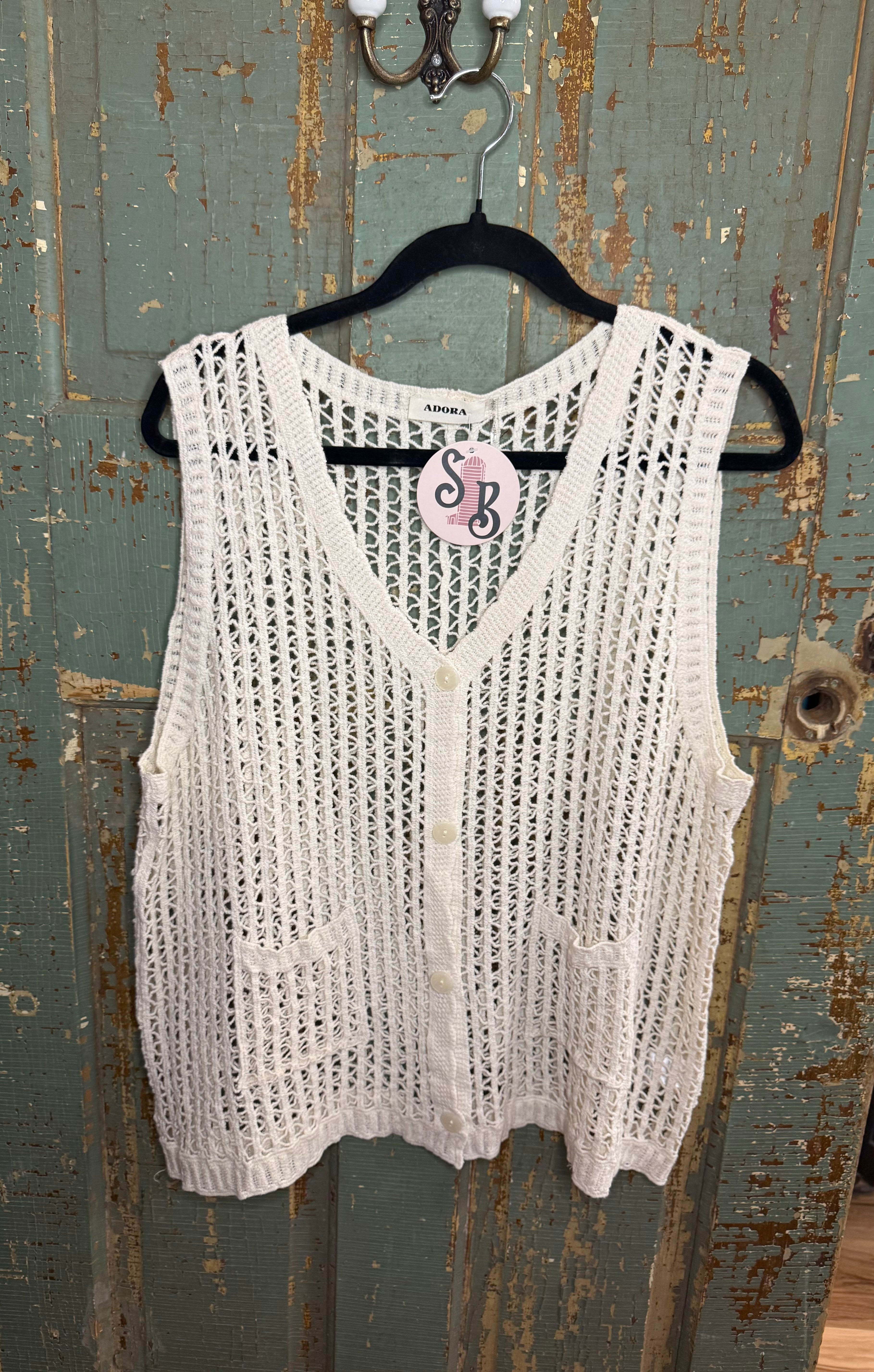 Beige Essential Button Crochet Vest