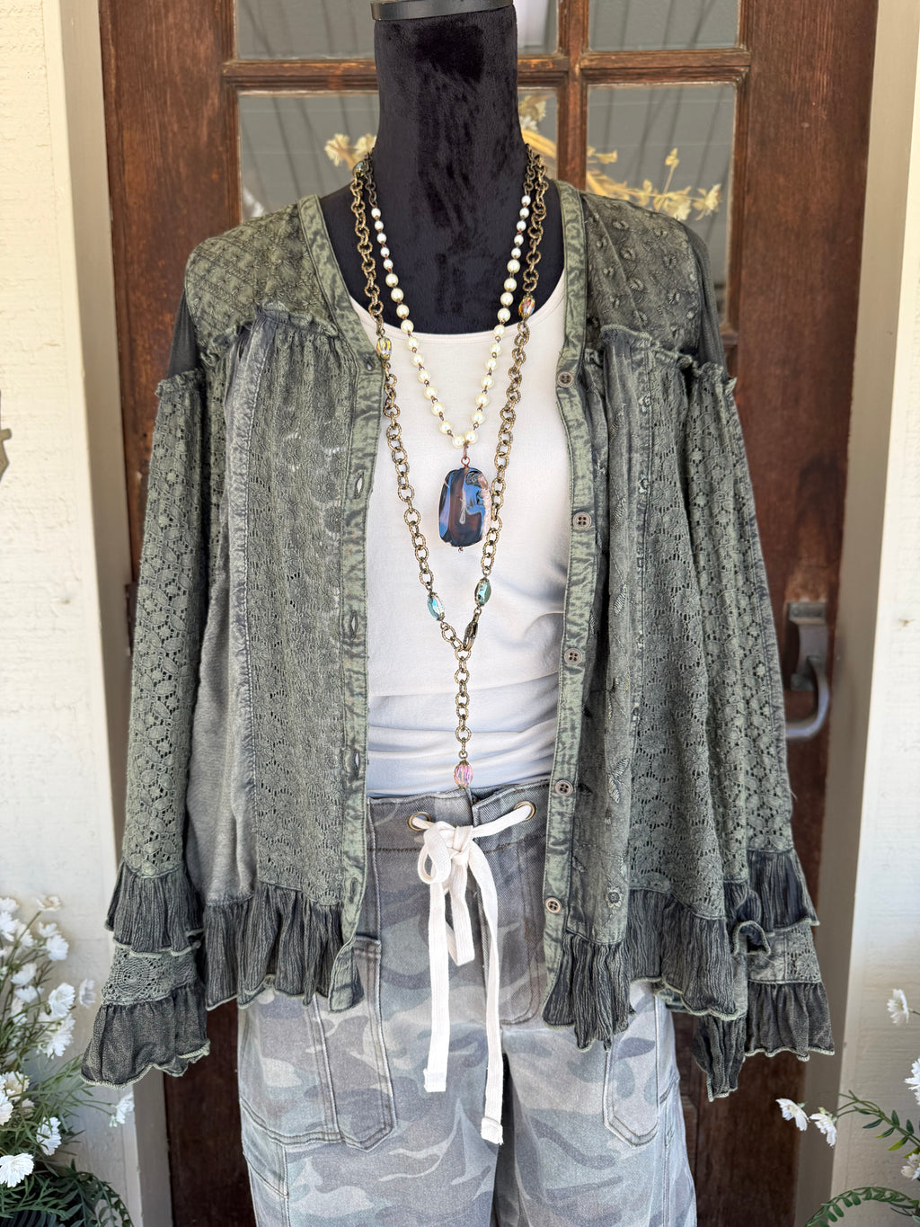 Basil Breeze Ruffle Blouse