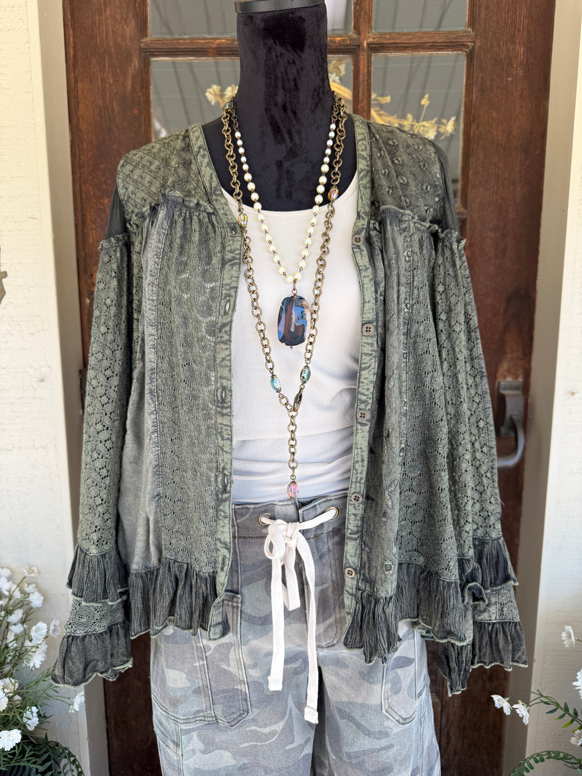 Basil Breeze Ruffle Blouse