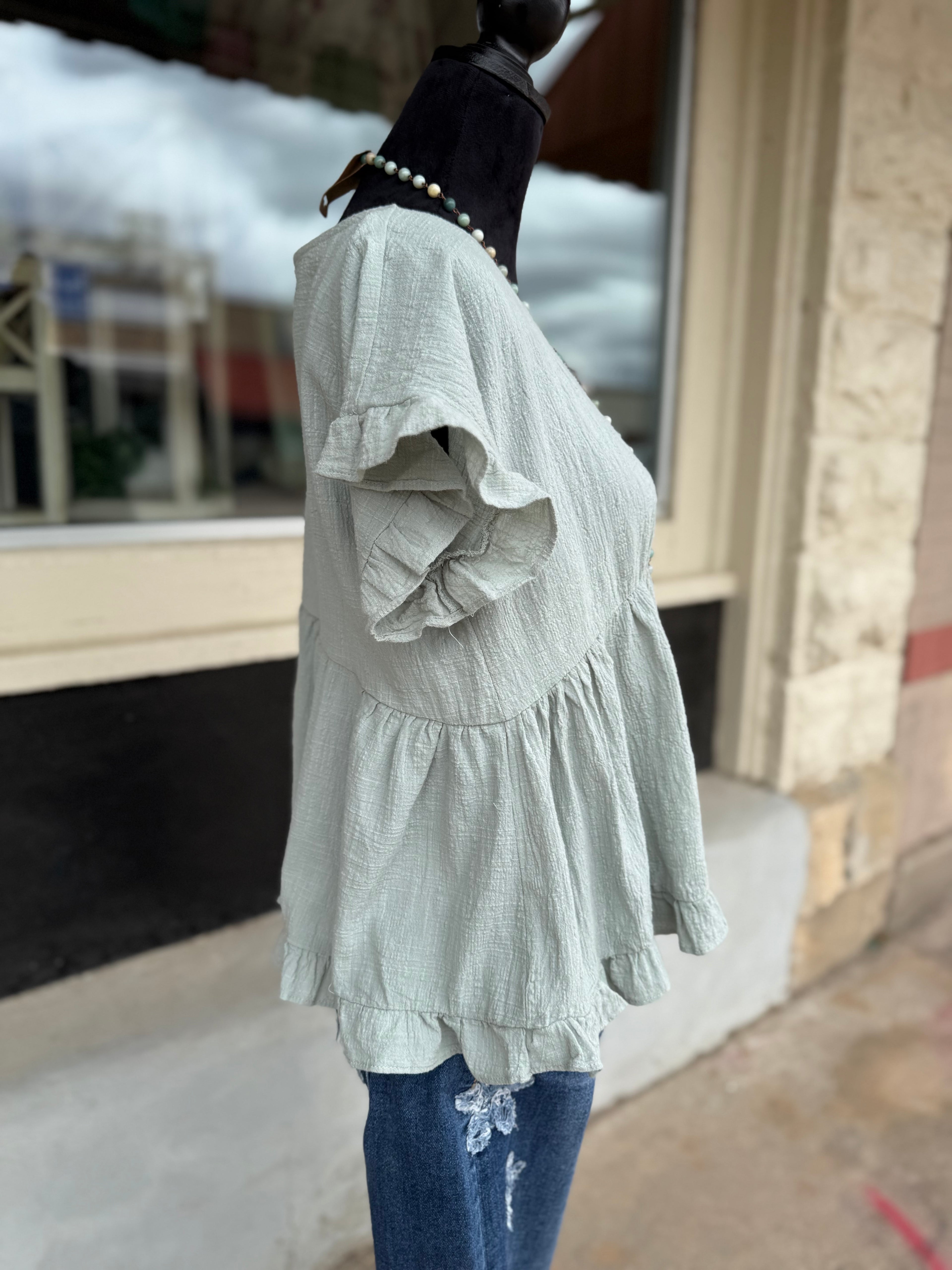 Sage Breeze Babydoll Top
