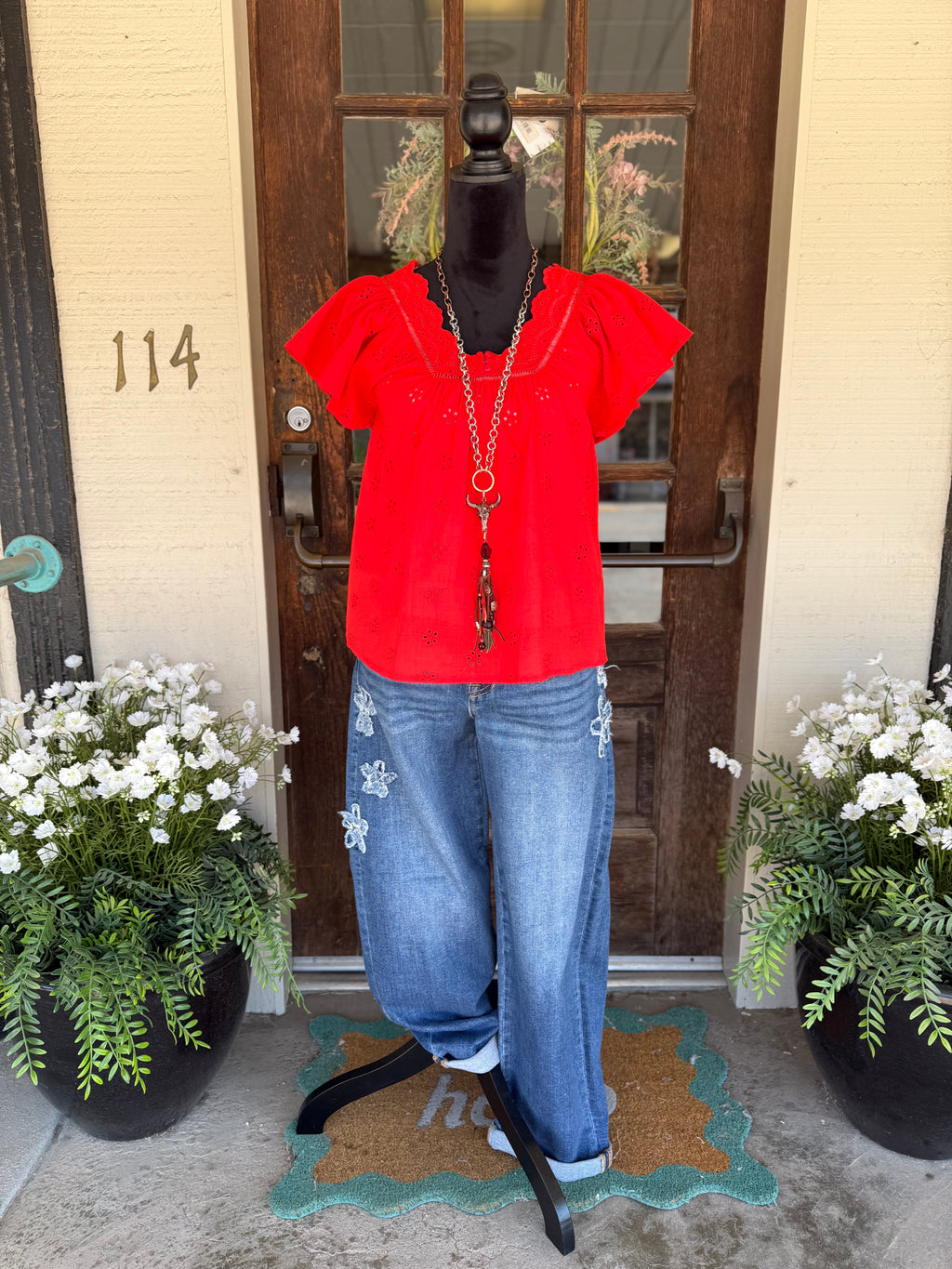 Scarlet Bloom Eyelet Blouse