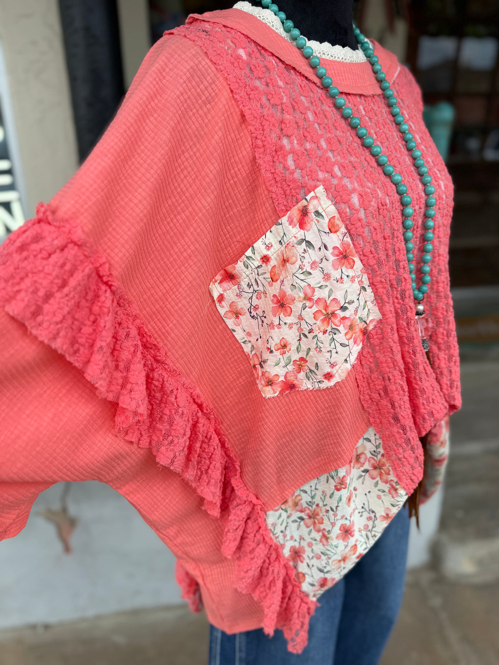 Coral Bloom Patchwork Top
