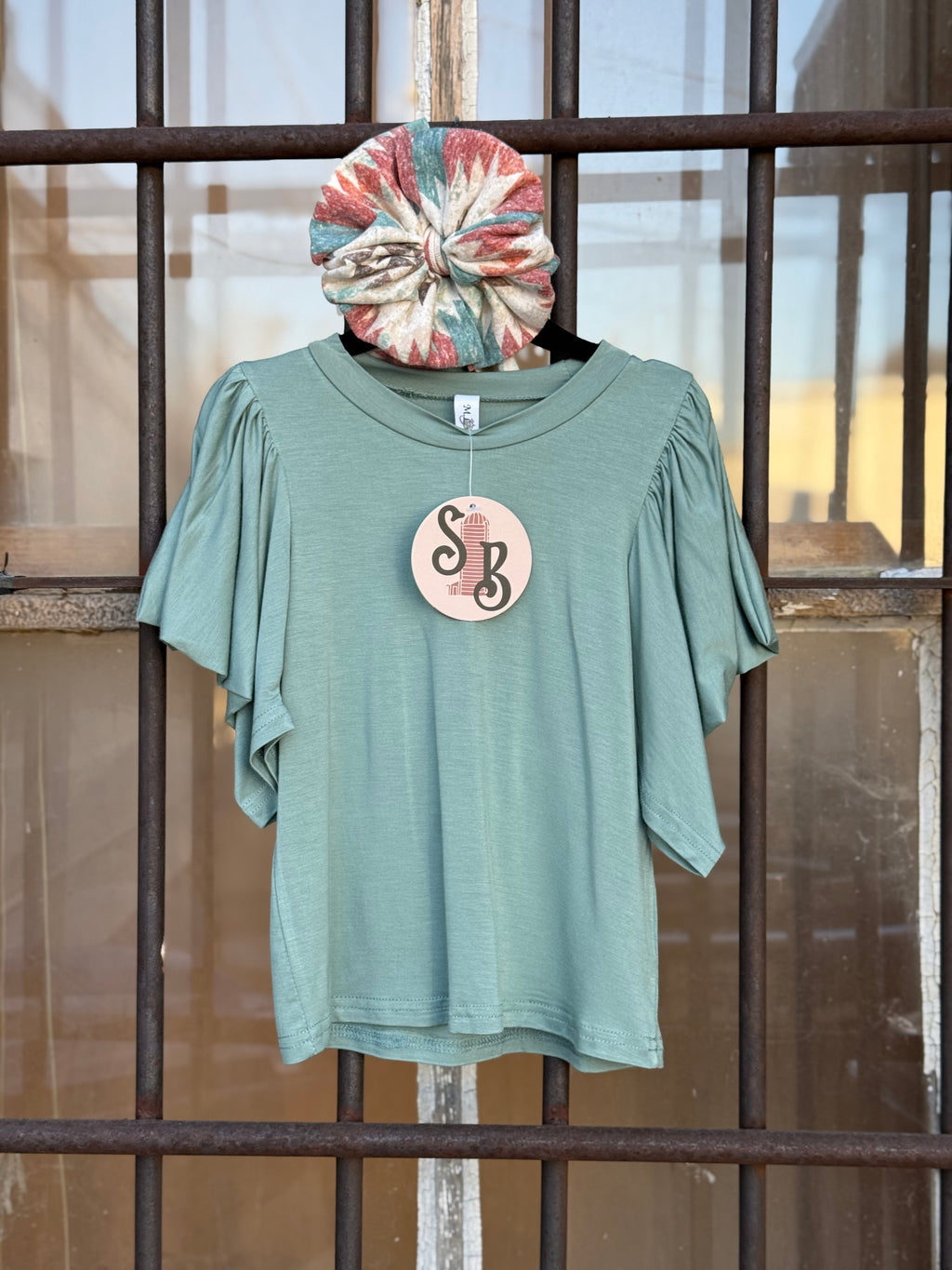Girls Teal Flutter Sleeve Top
