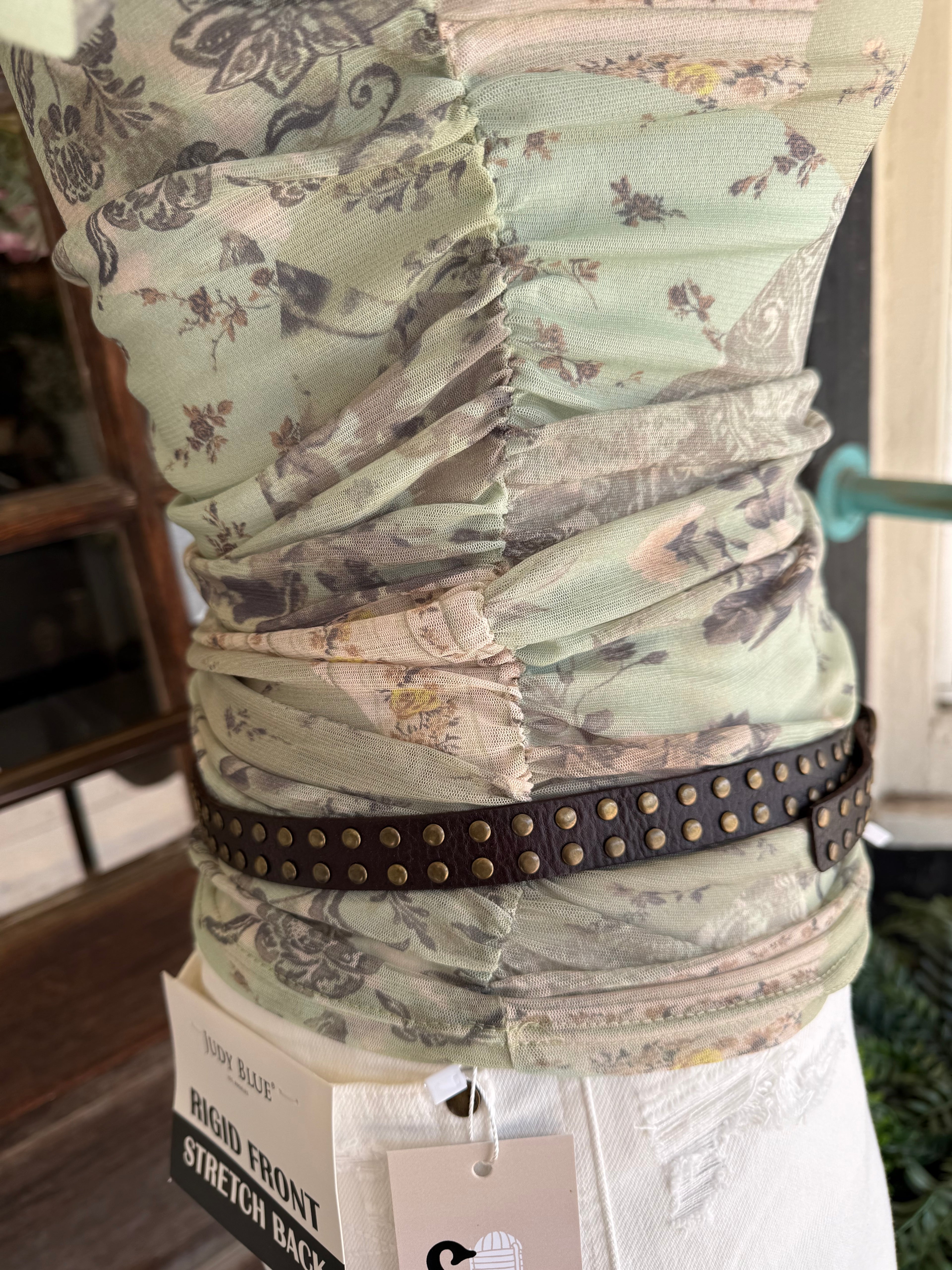 Sage Patchwork Dream Mesh Top