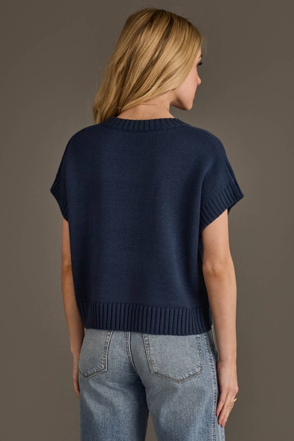 Navy Short Sleeve Sweater