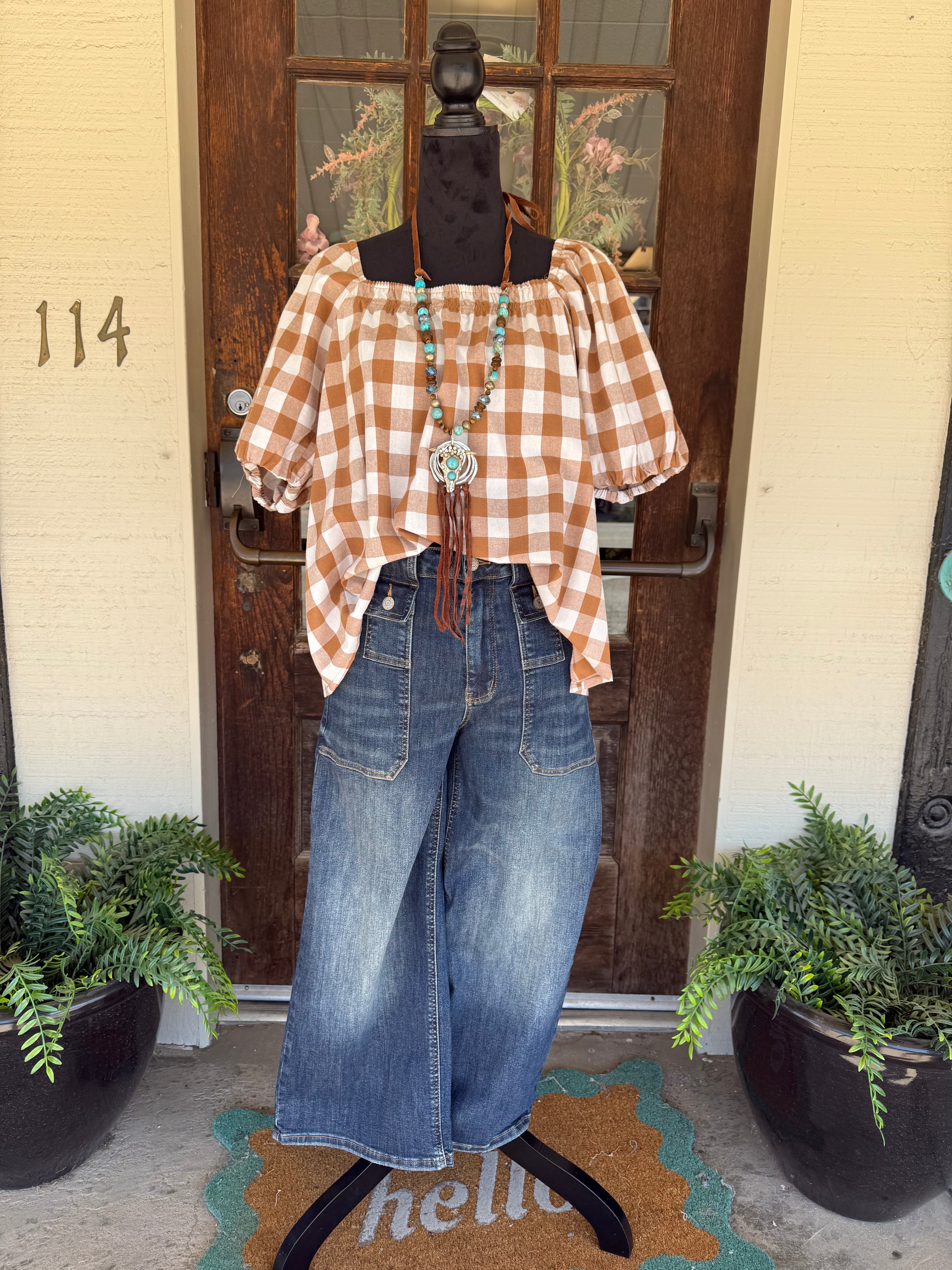 Coffee Date Gingham Top