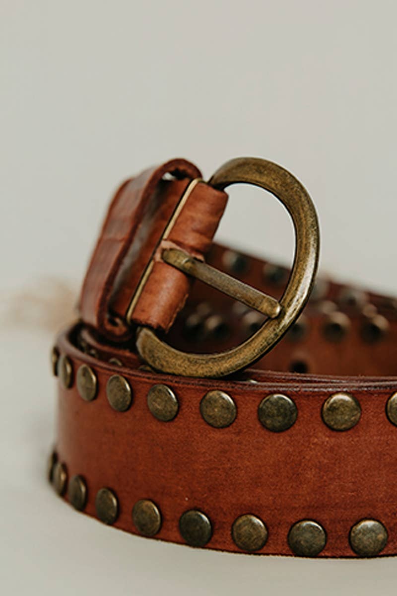 CIRIUS WIDE BROWN LEATHER BELT WITH STUDS