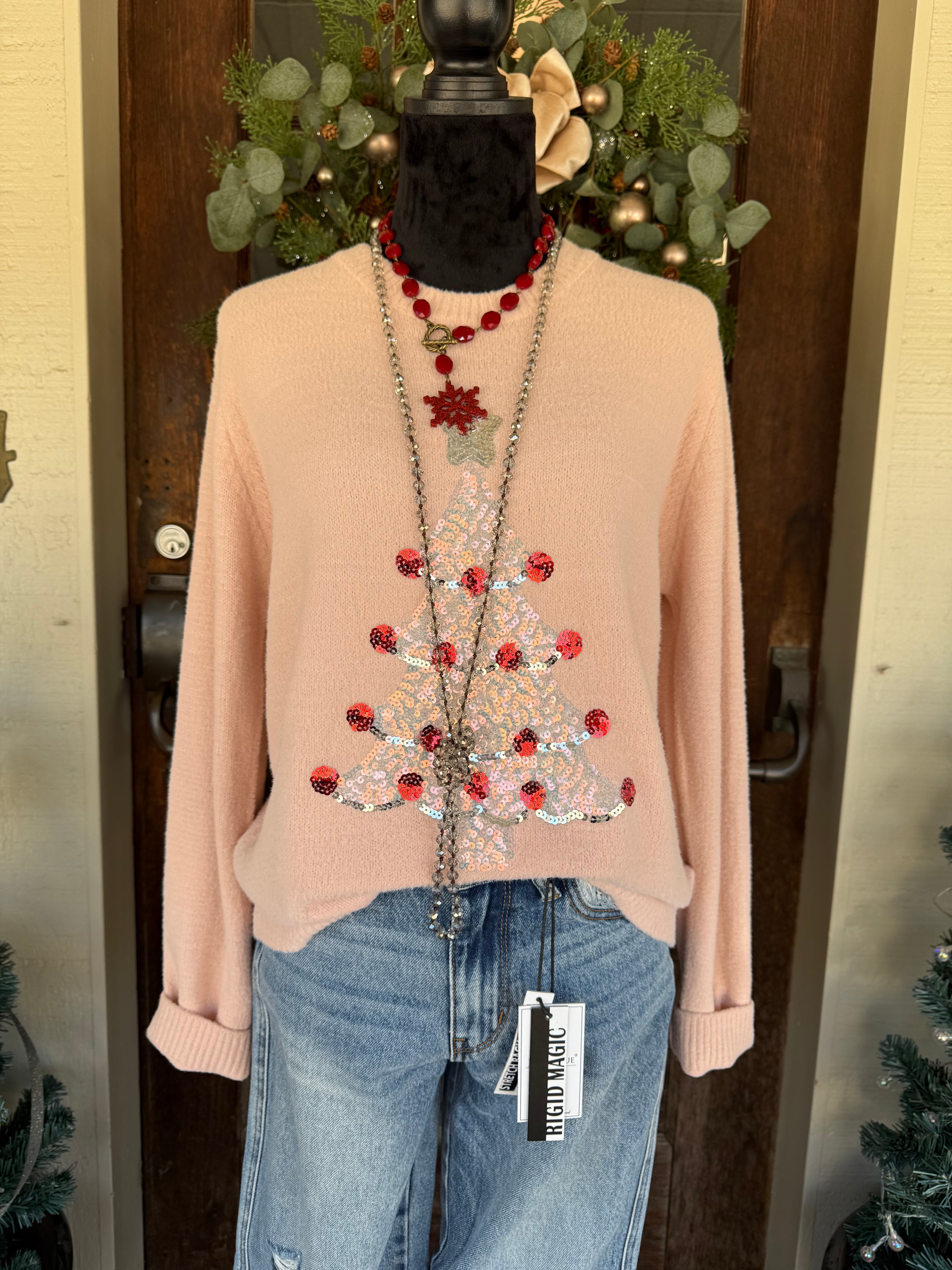Pink Peppermint Tree Sweater