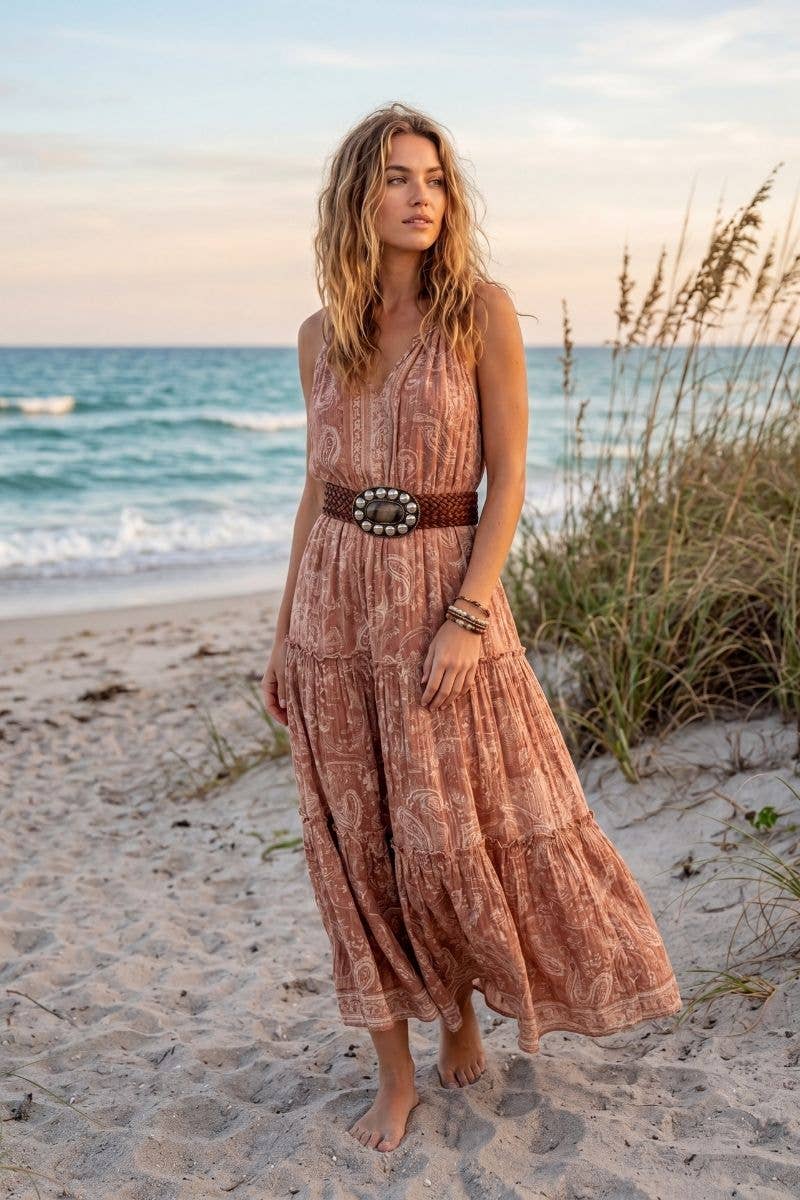 WIDE EXTENDED BROWN LEATHER BELT MARTE