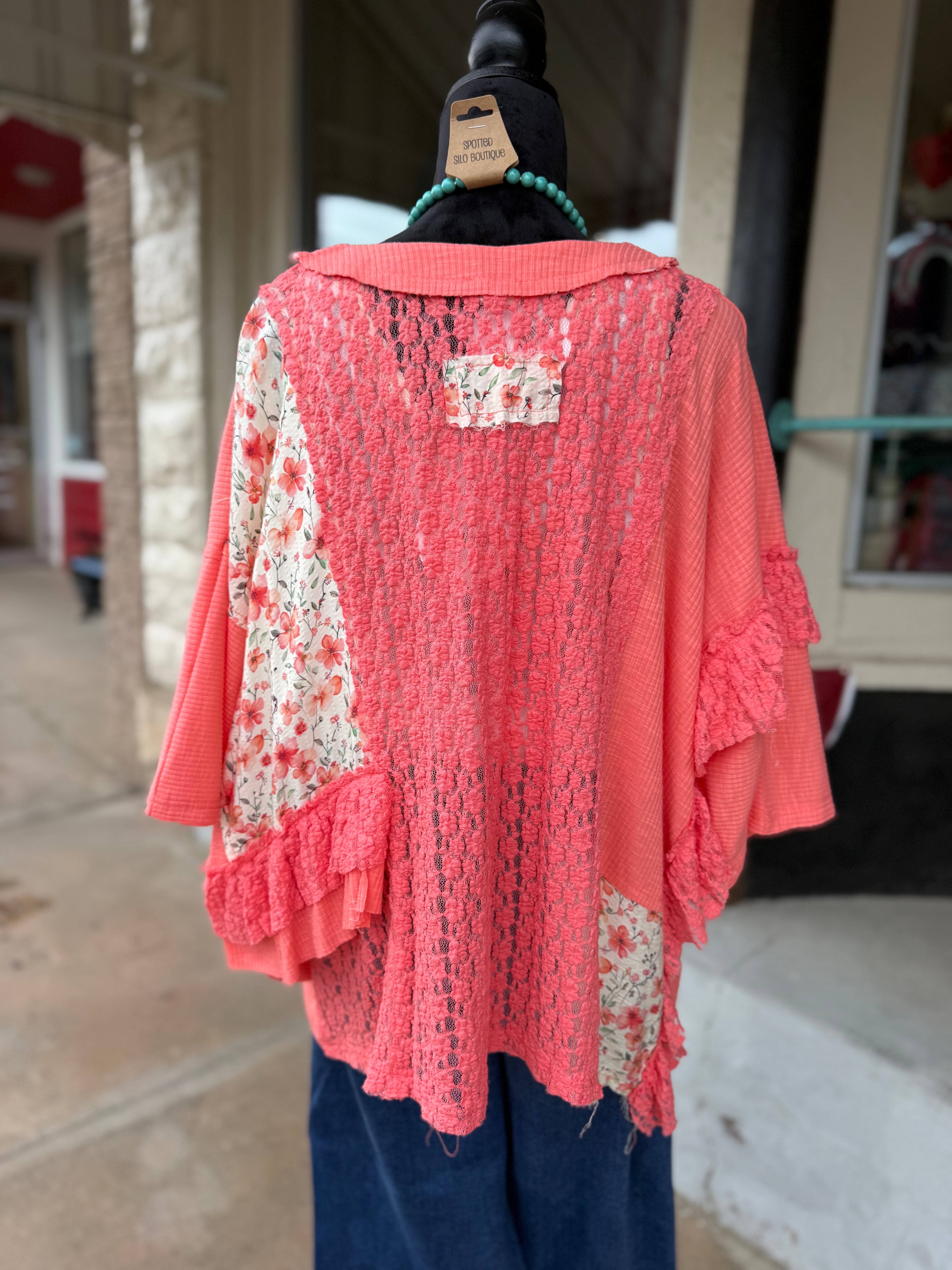 Coral Bloom Patchwork Top