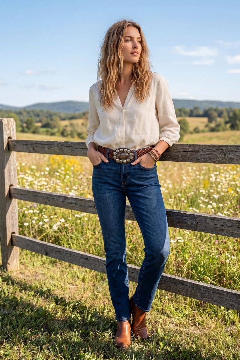 WIDE EXTENDED BROWN LEATHER BELT MARTE