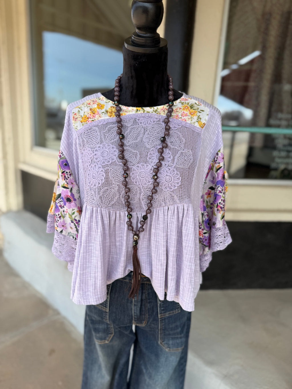 Lavender Bloom Ribbed Top