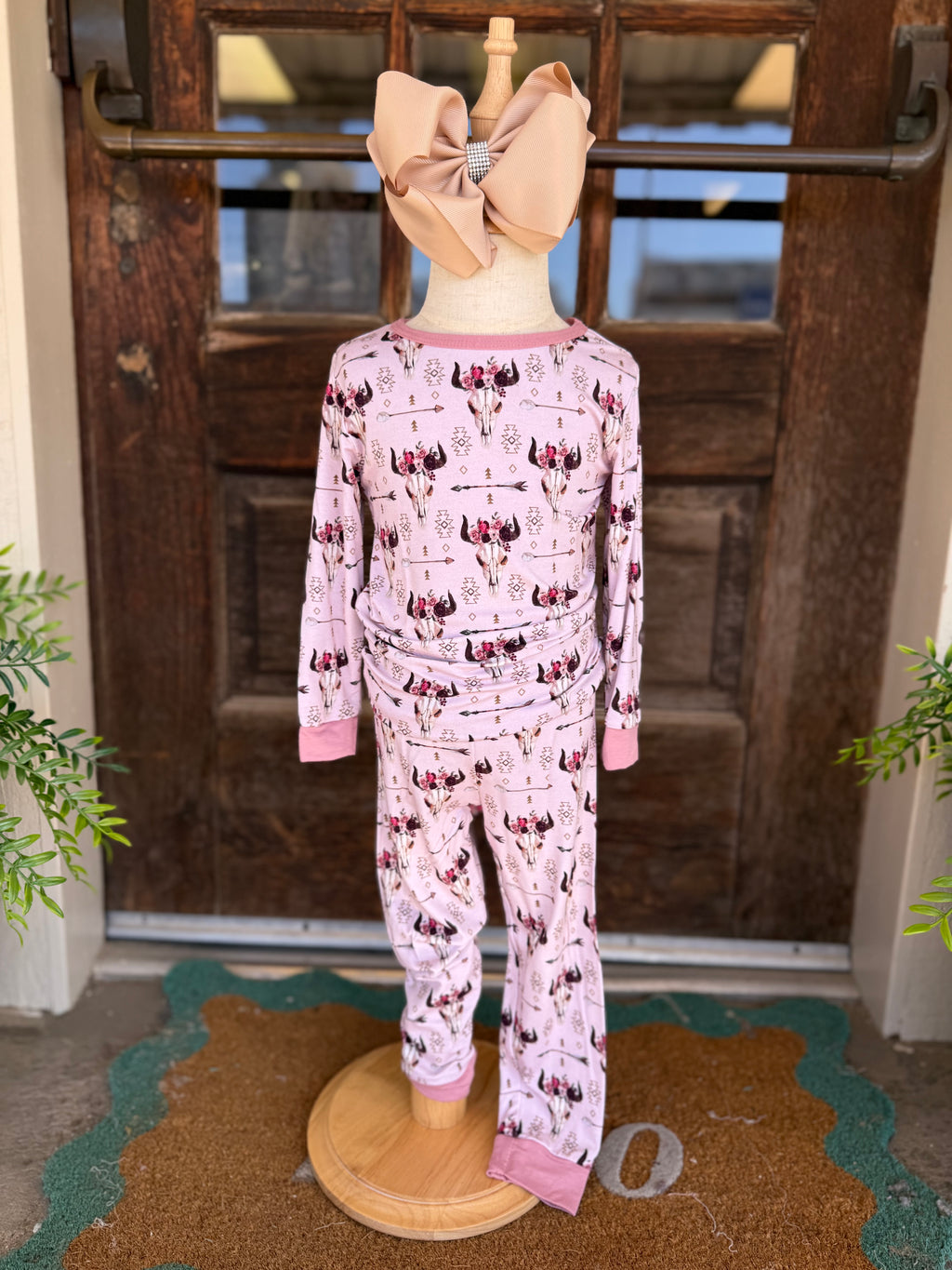 Bamboo 2 Piece - Pink Floral Cowskull
