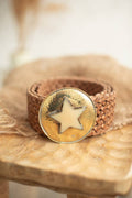 BROWN LEATHER BELT WIDE STAR