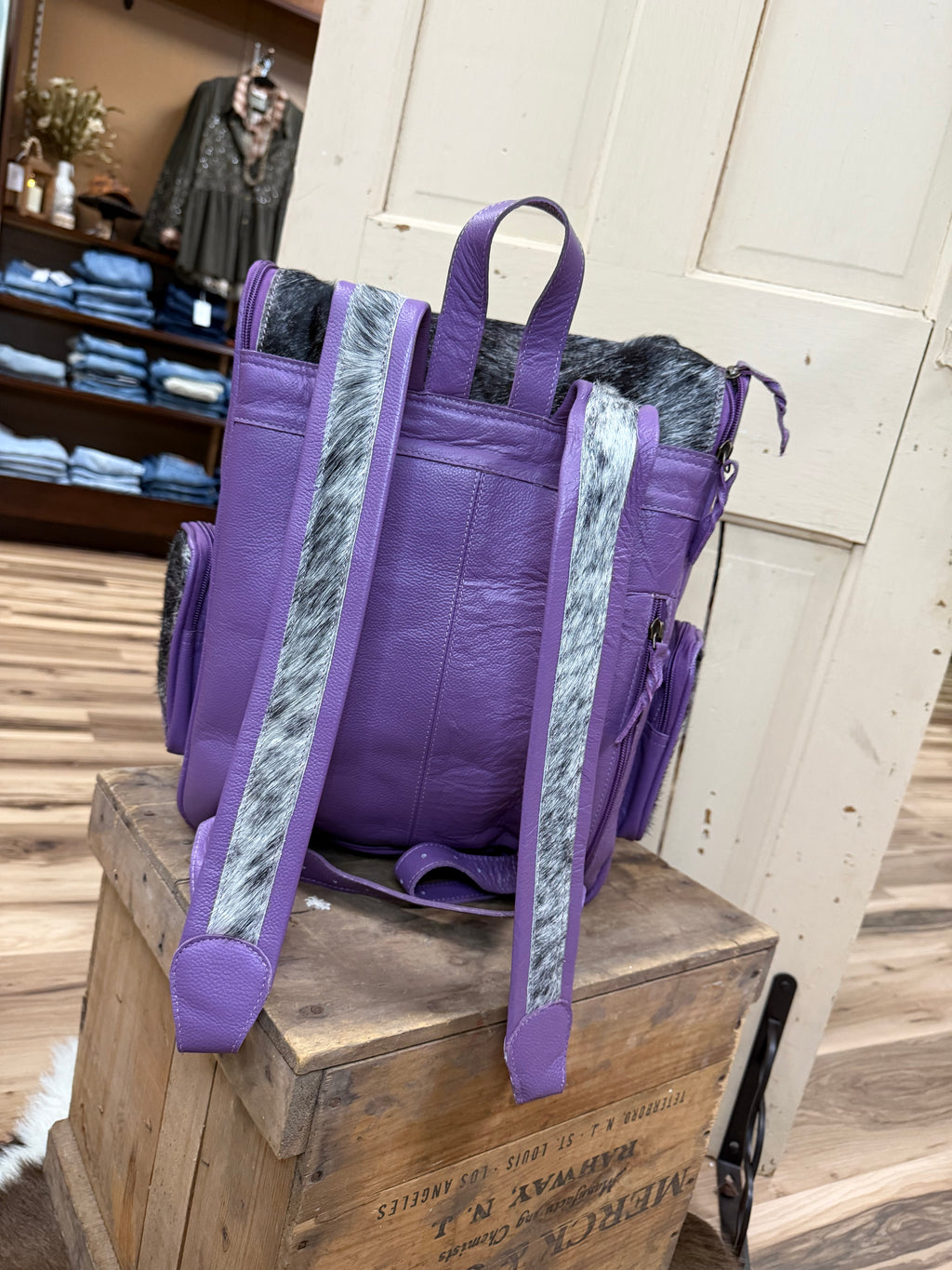 Purple Cowhide & Turquoise Stone Backpack