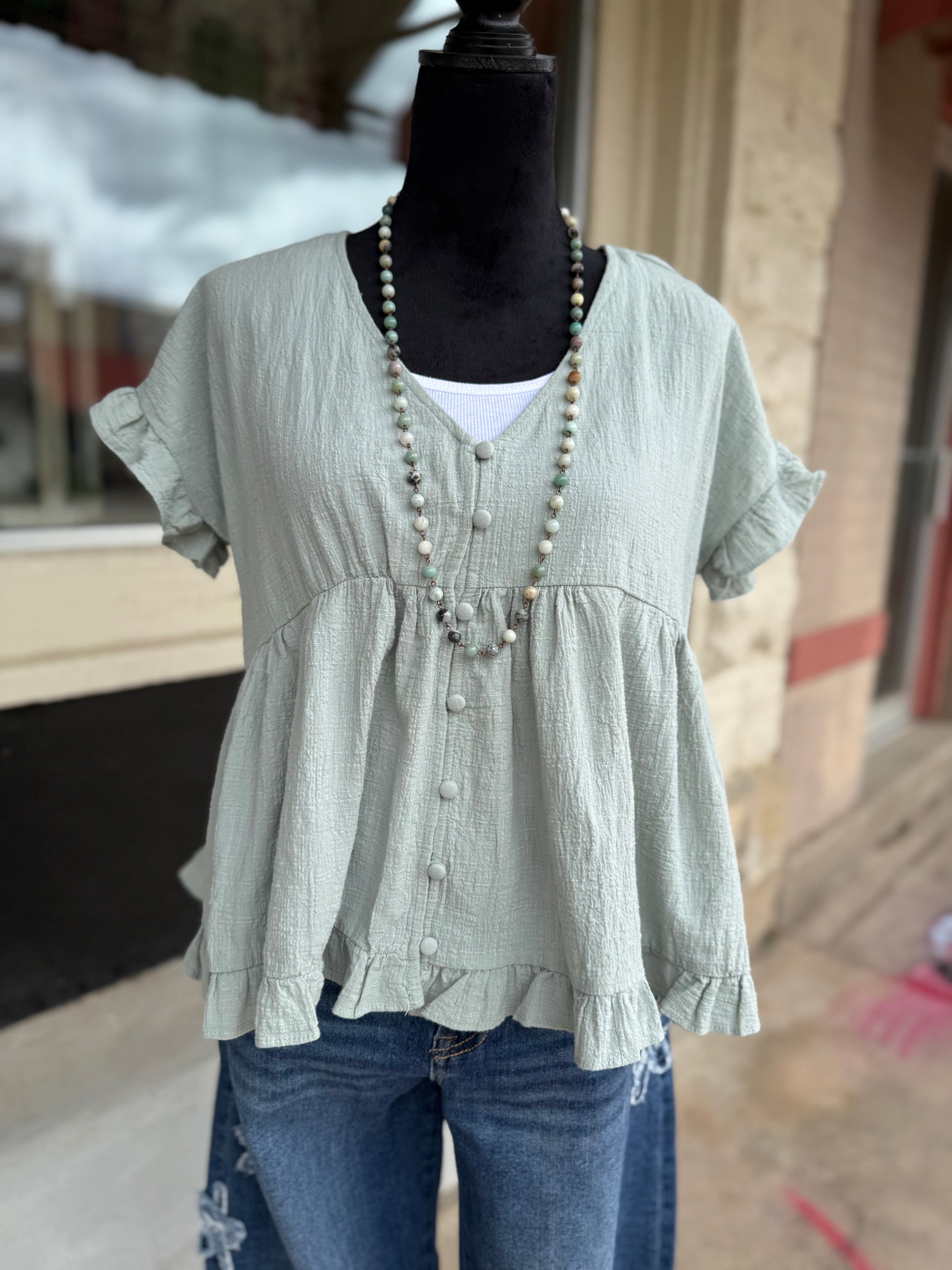 Sage Breeze Babydoll Top