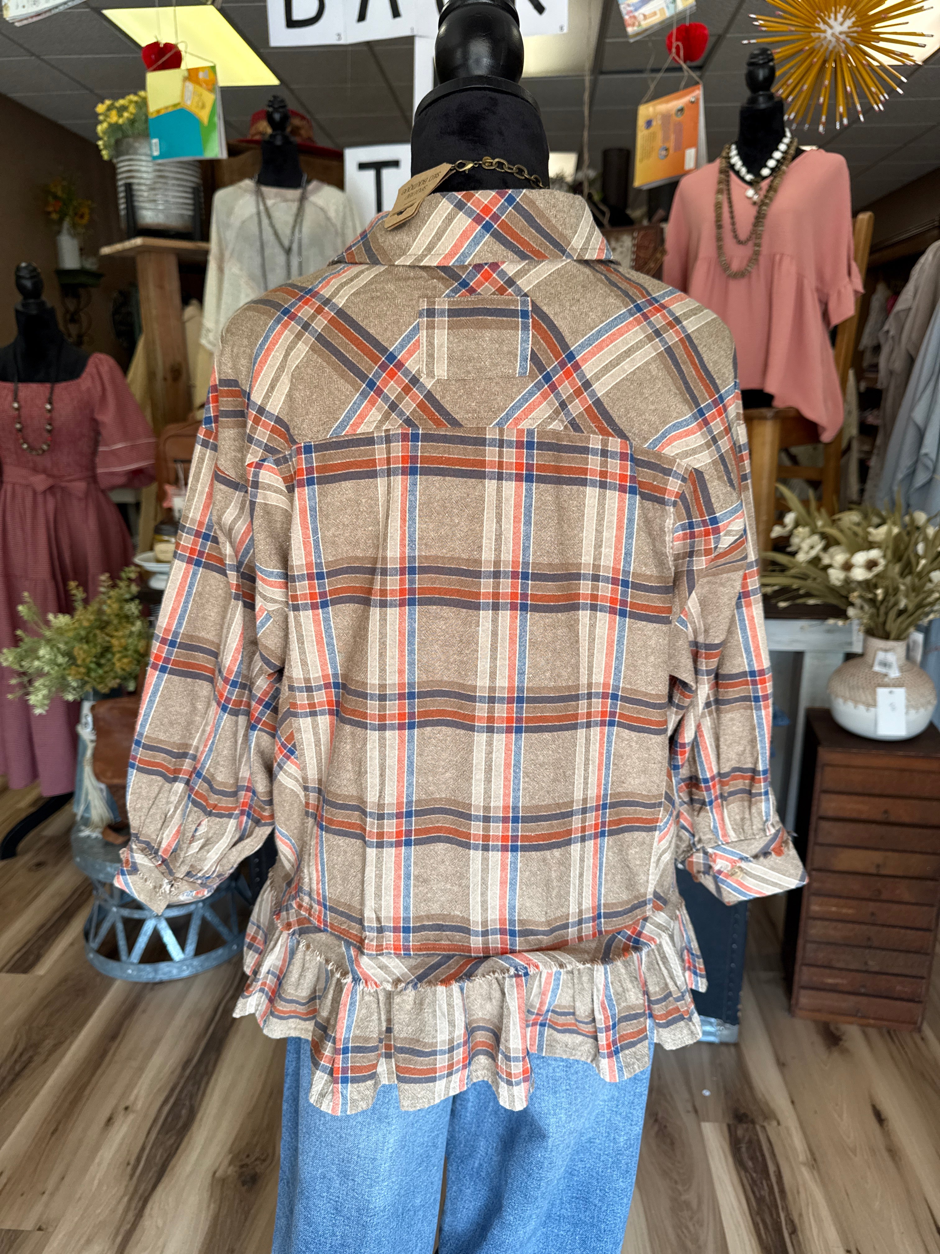 Fireside Ruffle Plaid Button Down