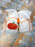 Pumpkin Embroidered Moonstitch Hair Bow | Clip