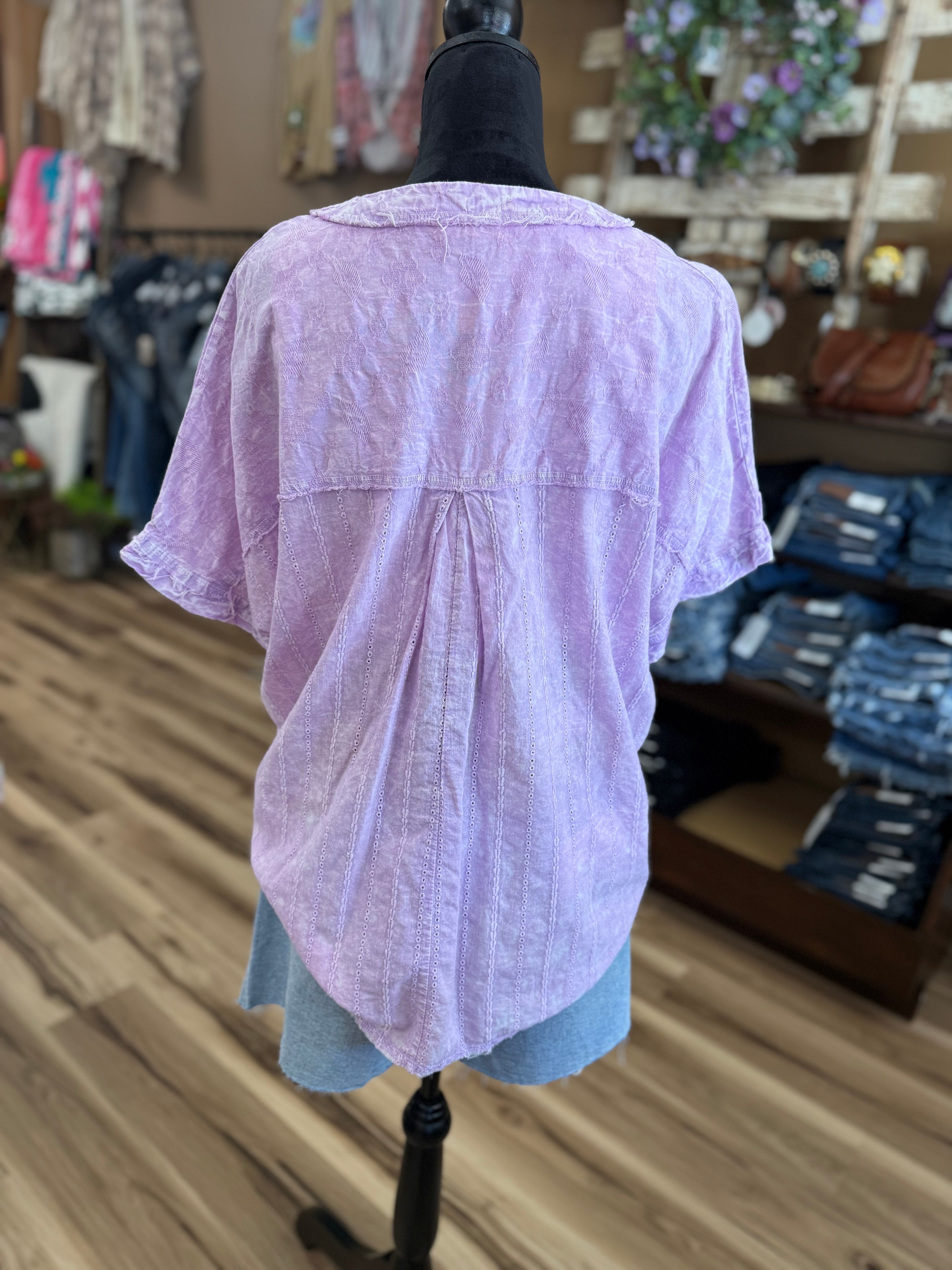Lavender Eyelet V-Neck Blouse