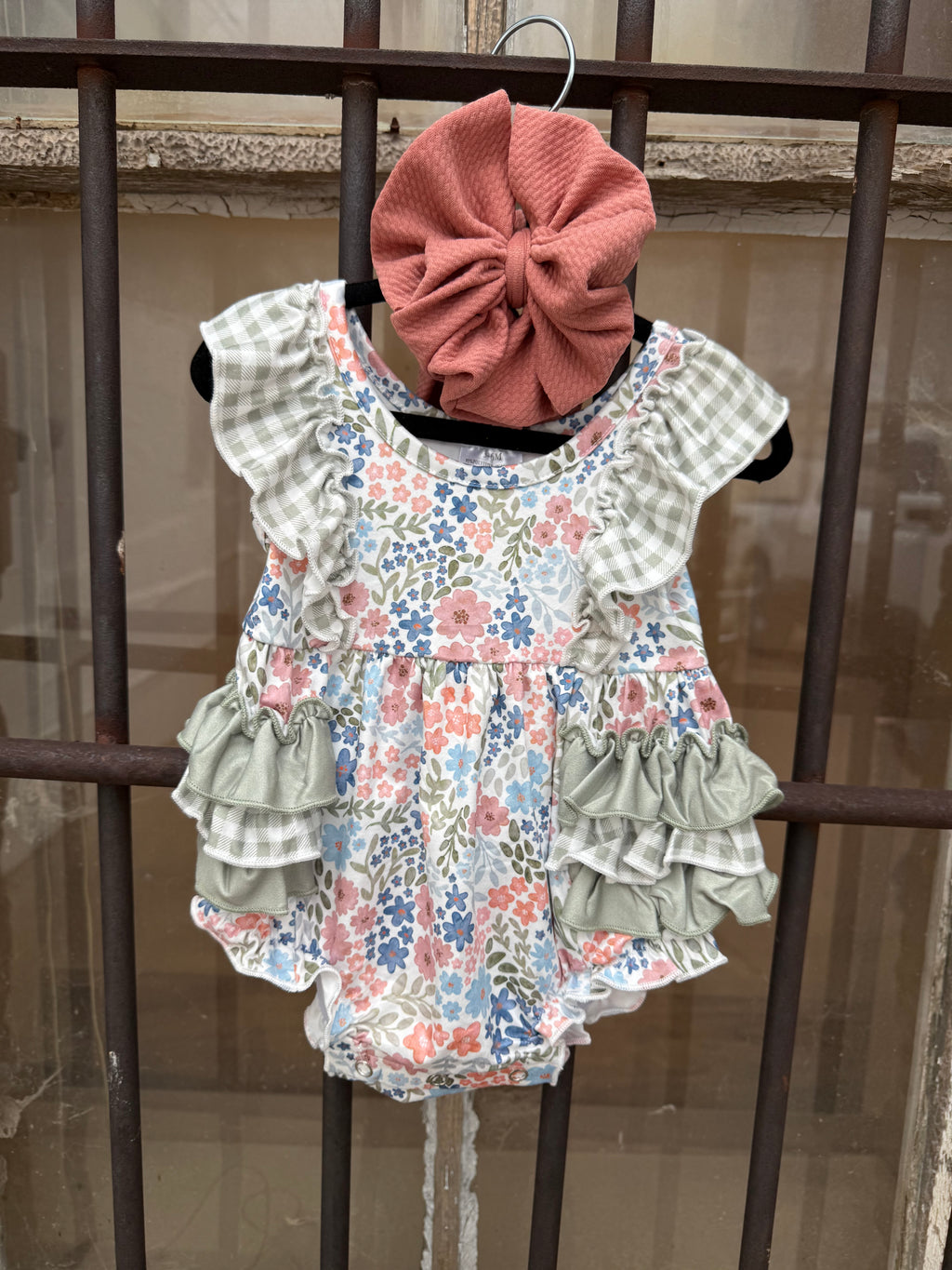Sage Blossom Ruffle Romper