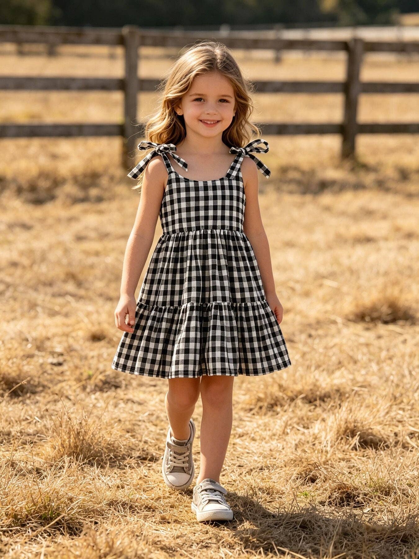 Mommy & Me Plaid Girl Smocked Ruffle Dress 4