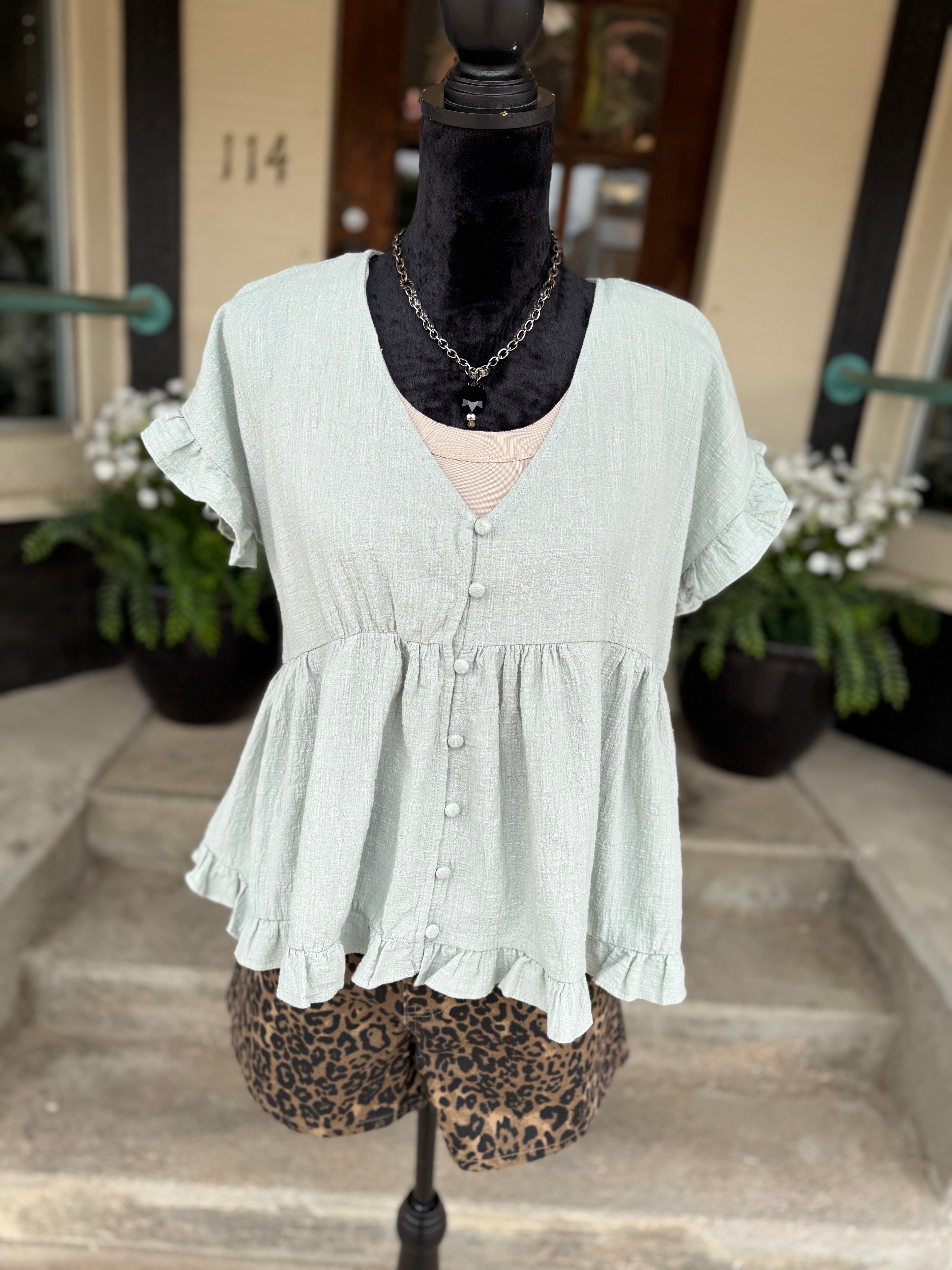 Sage Breeze Babydoll Top
