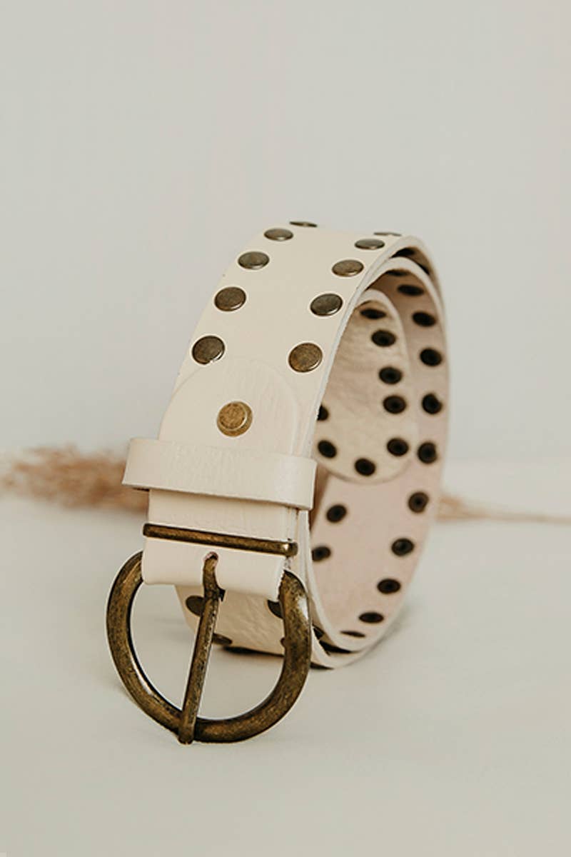 WHITE LEATHER BELT CIRIUS STUDS WIDE