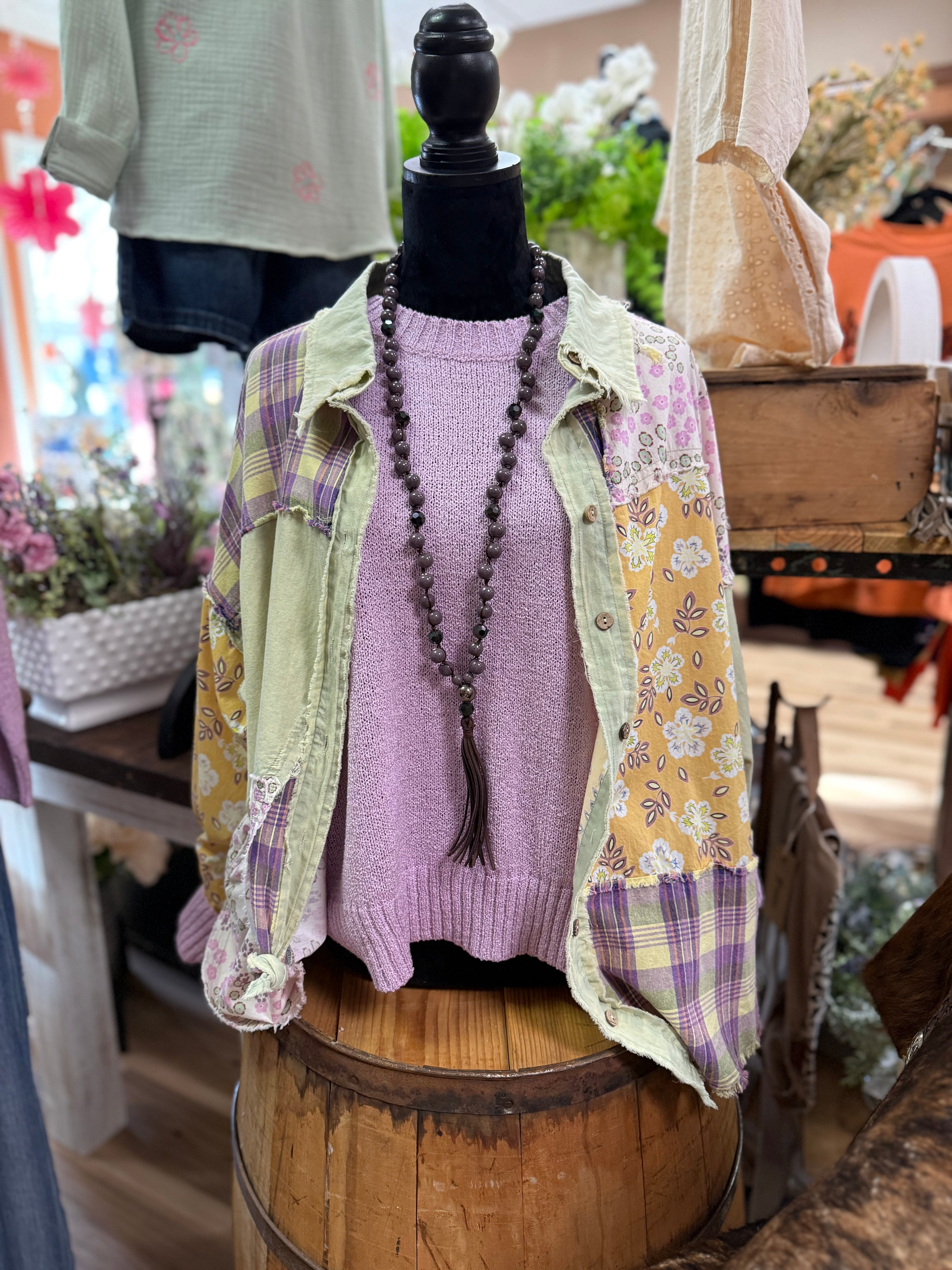 Violet Vine Button Top