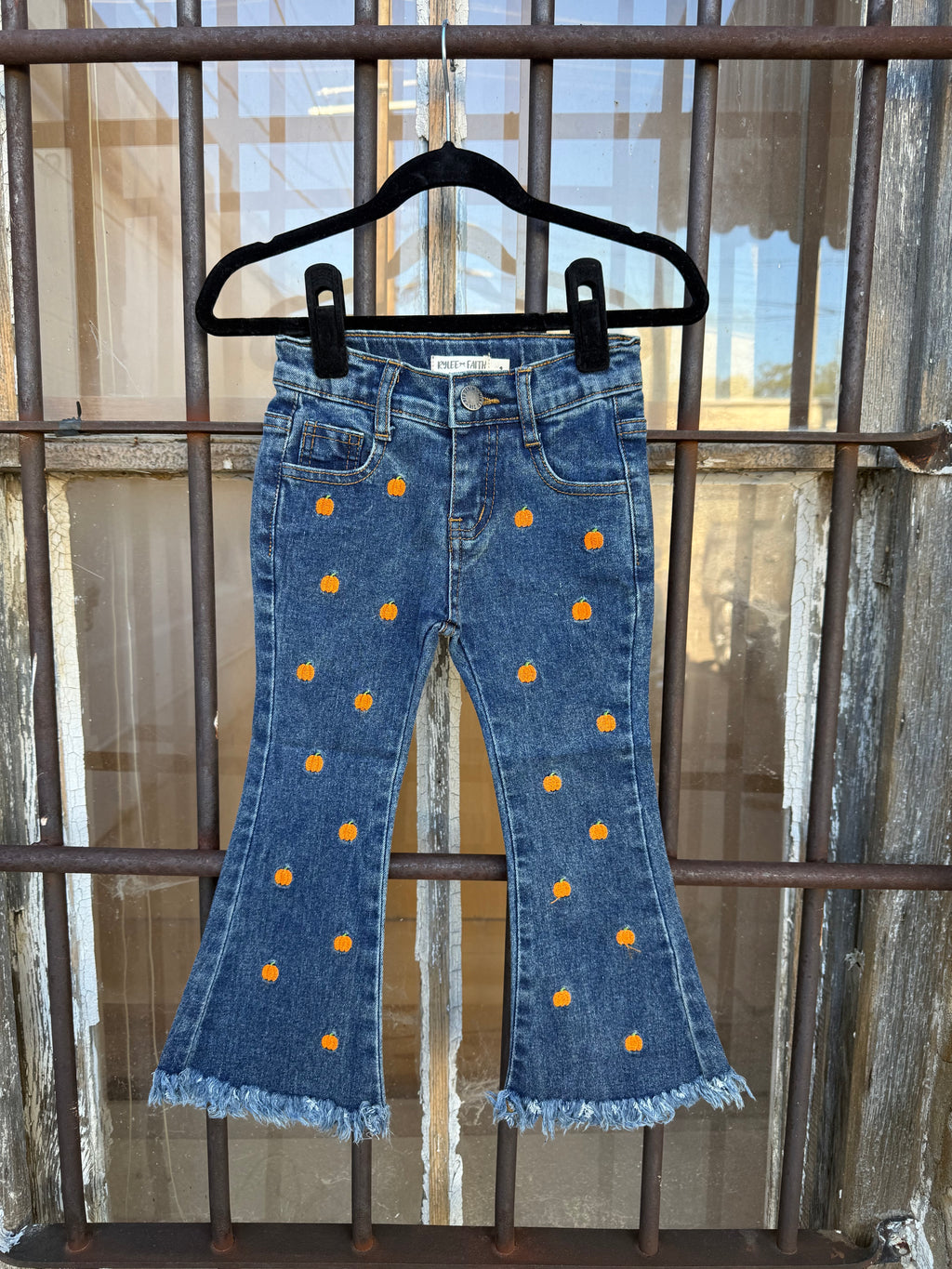 Girls Pumpkin Embroidered Flare Jeans