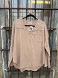 Latte Eyelet V-Neck Longsleeve Top