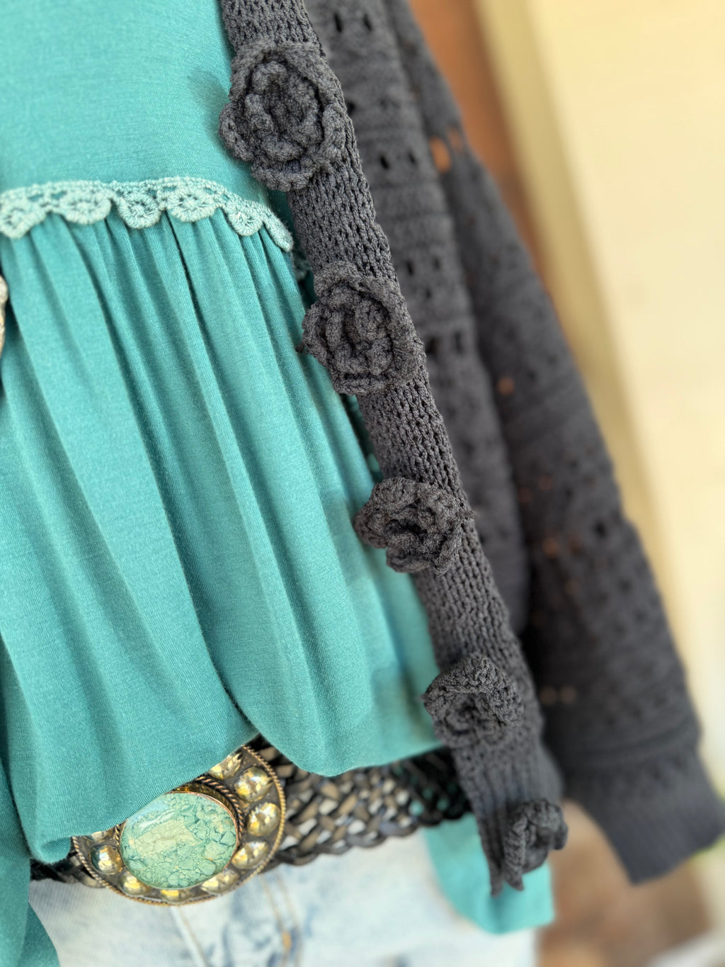 Midnight Bloom Crochet Cardigan