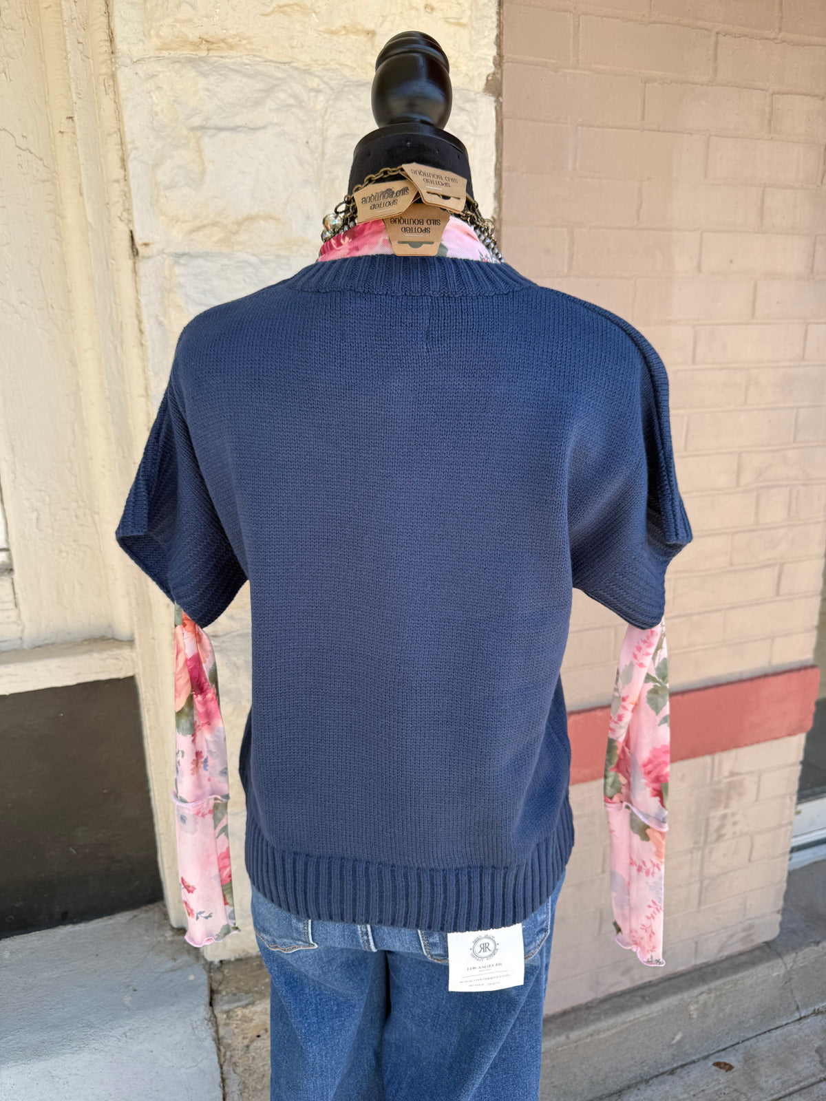 Navy Short Sleeve Sweater