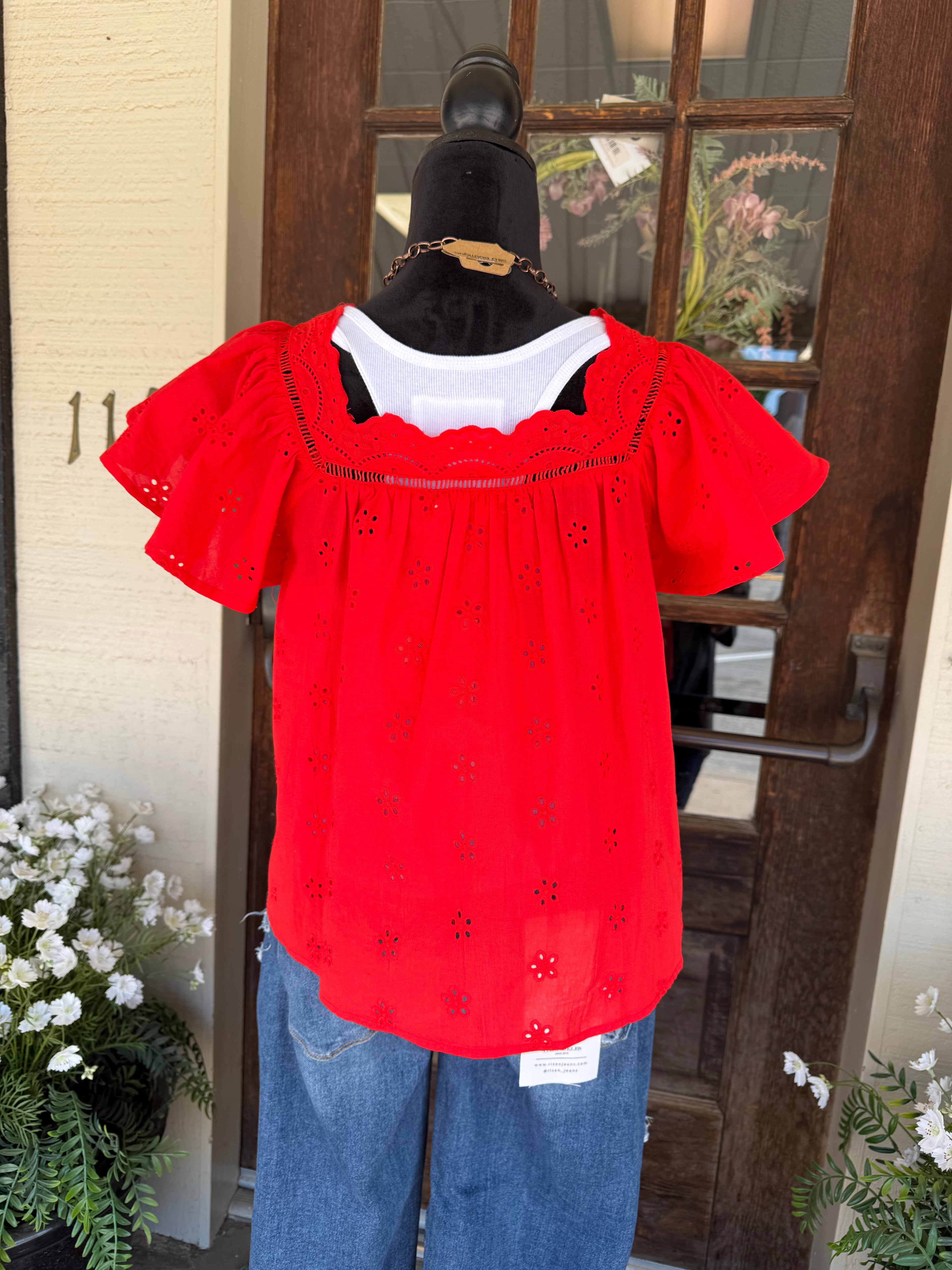 Scarlet Bloom Eyelet Blouse