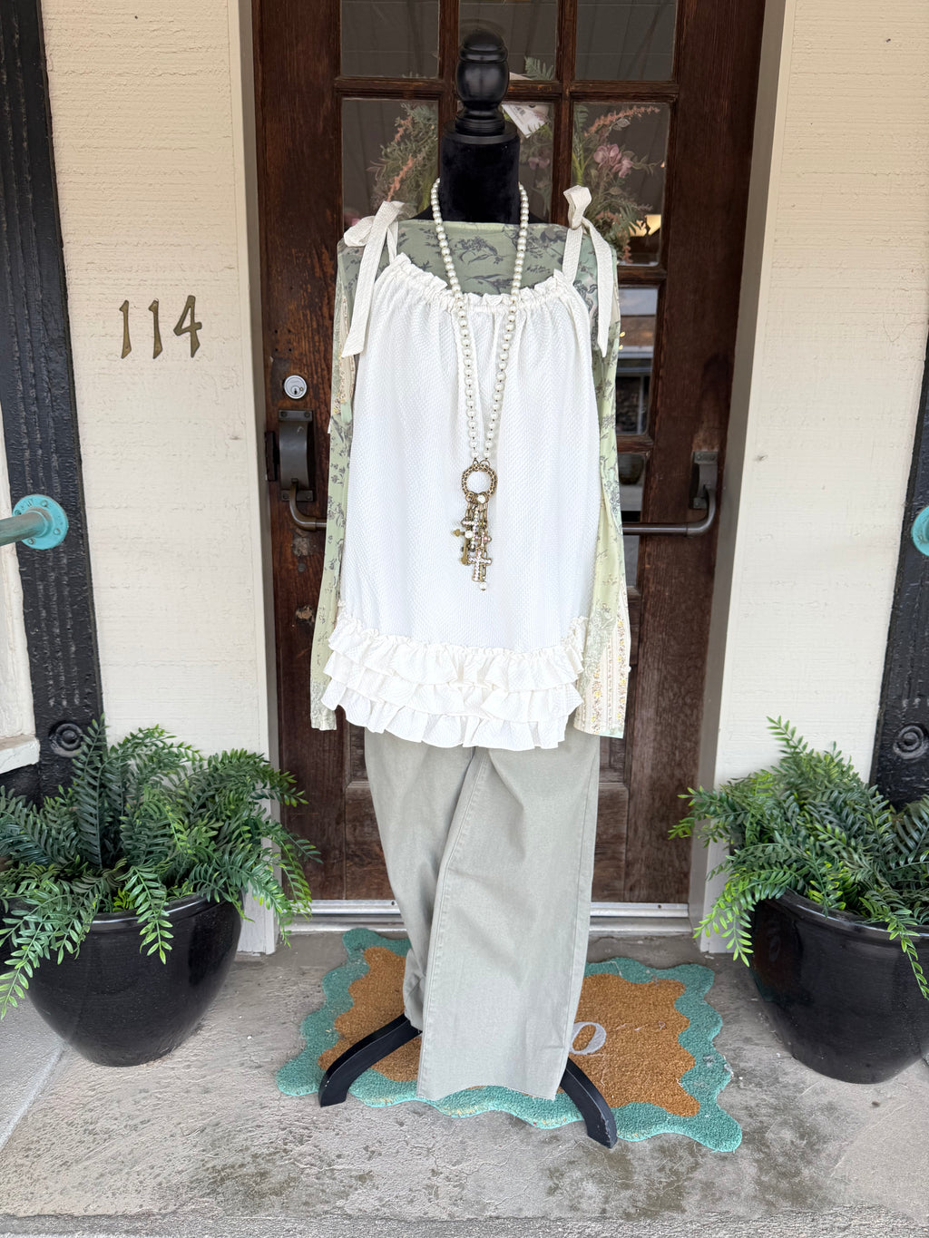 Sage Patchwork Dream Mesh Top