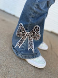 Girls Leopard Bow Bell Bottom Jeans