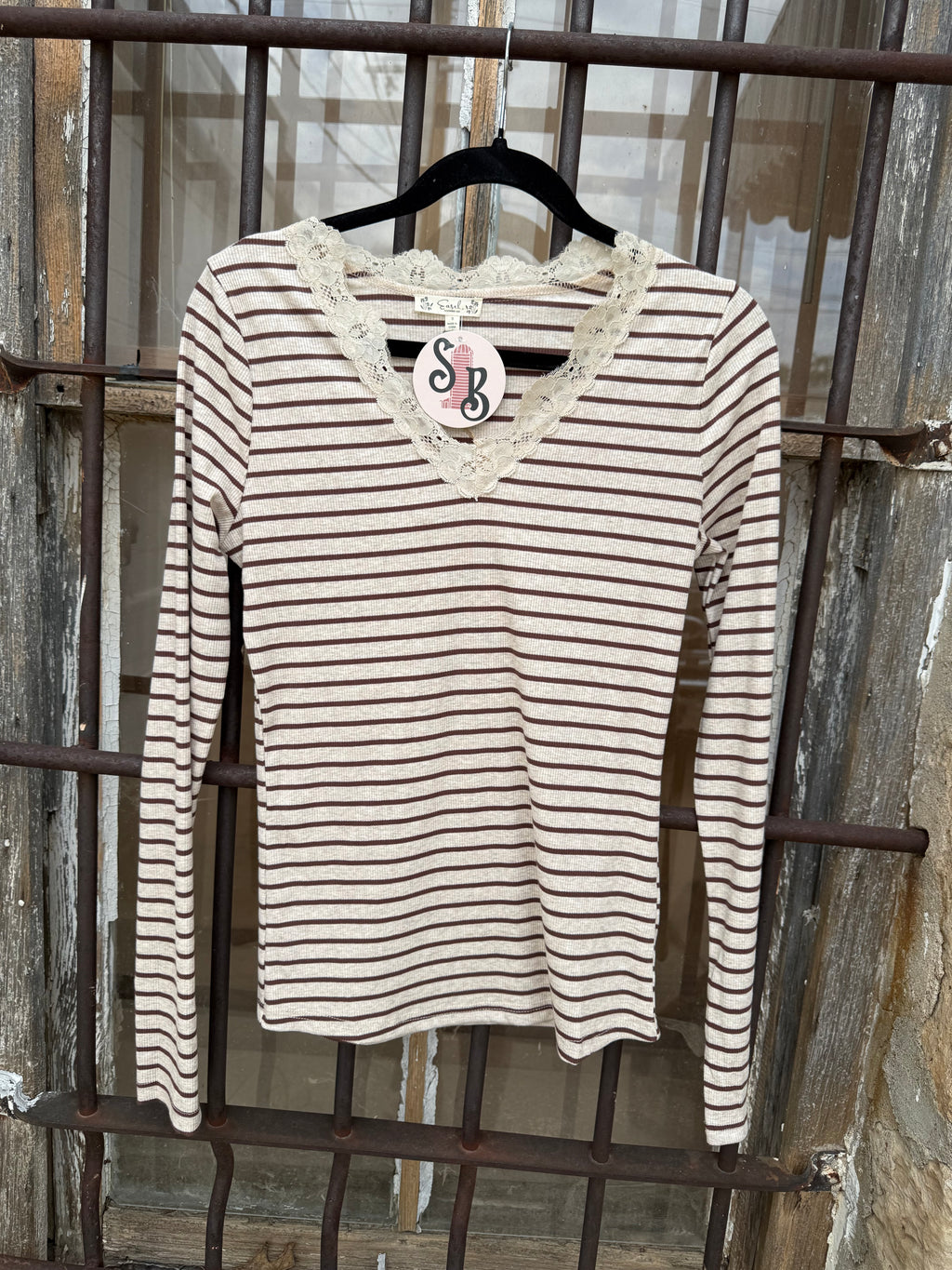 The Latte Stripe Lace Top