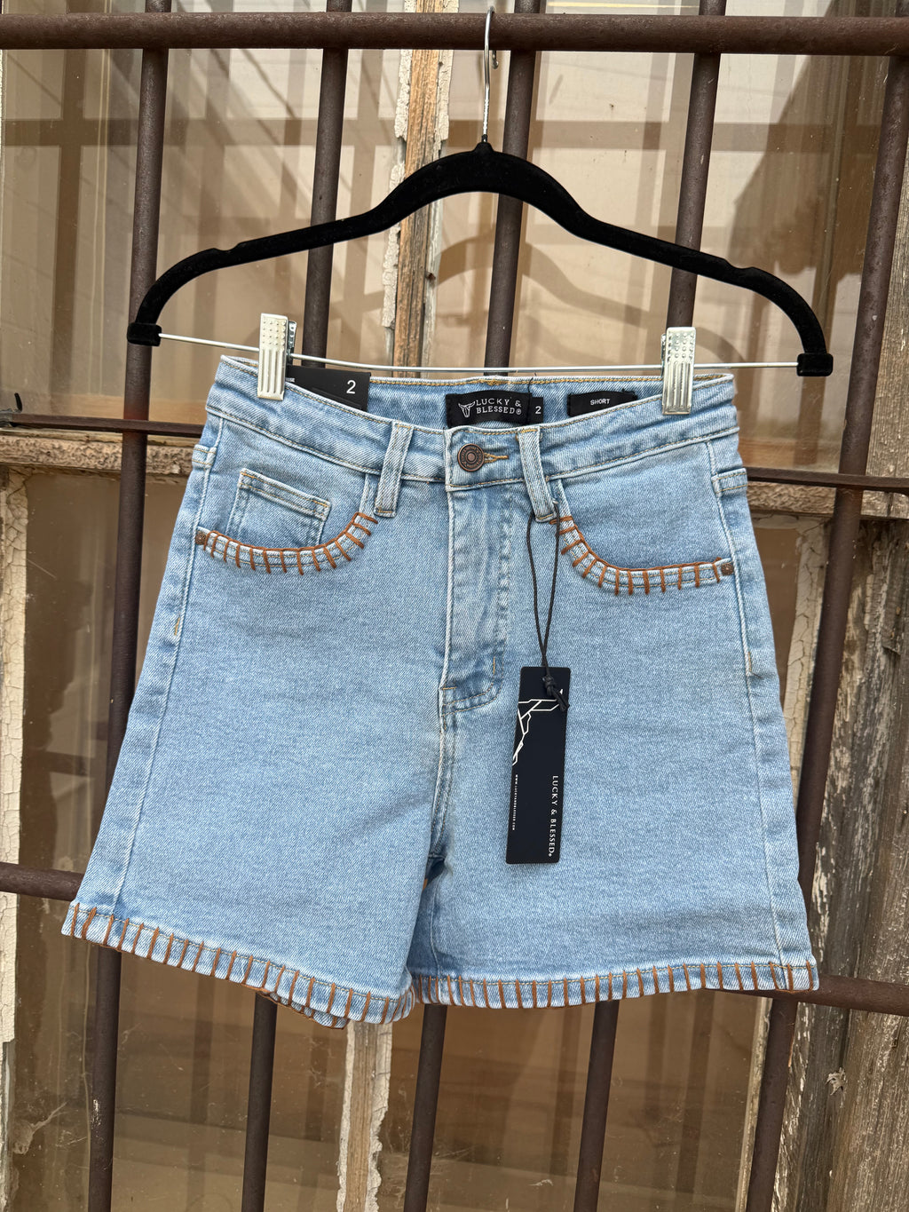 Saddle Stitch Denim Shorts