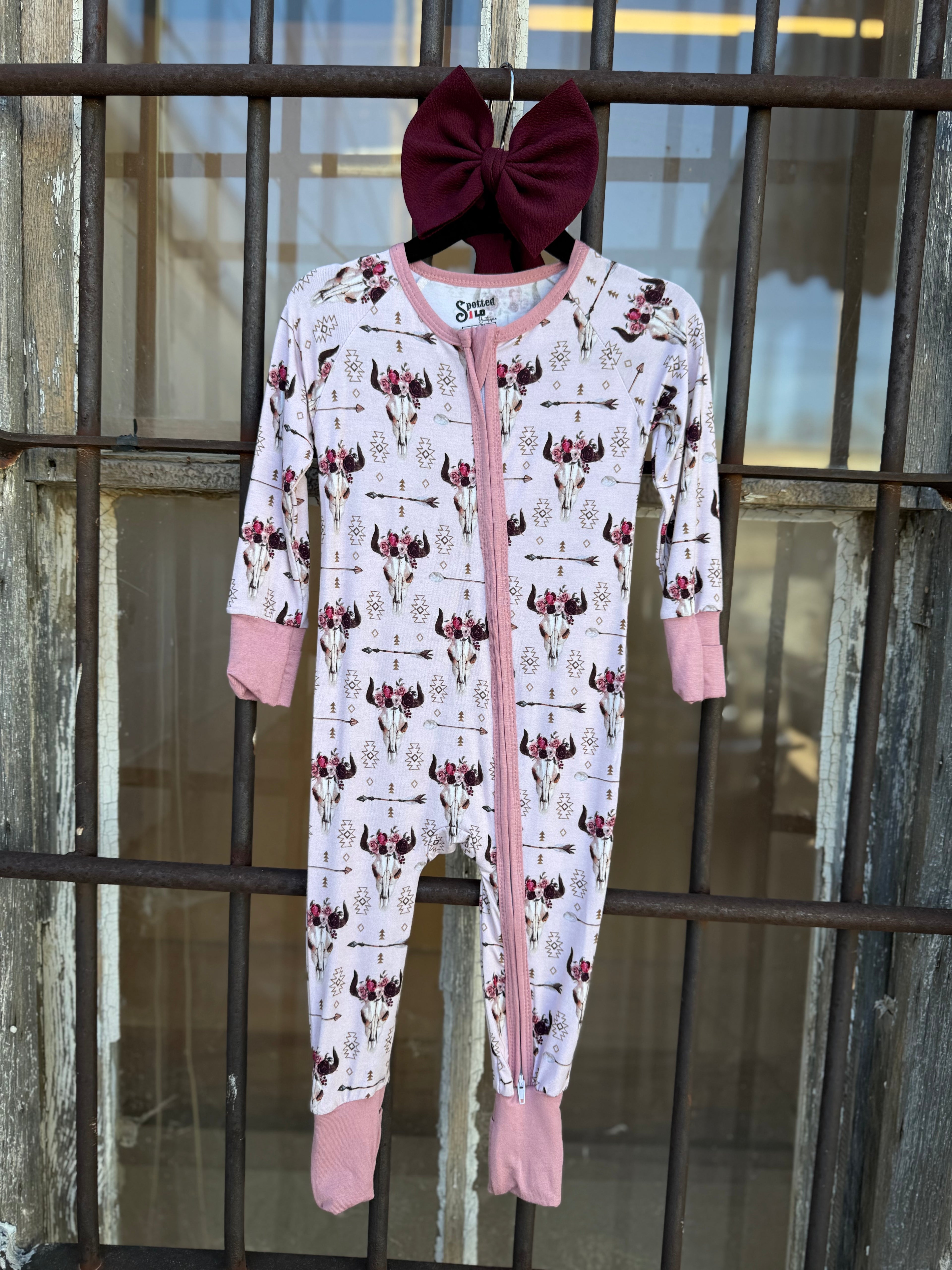 Bamboo Zippy - Pink Floral Cowskull