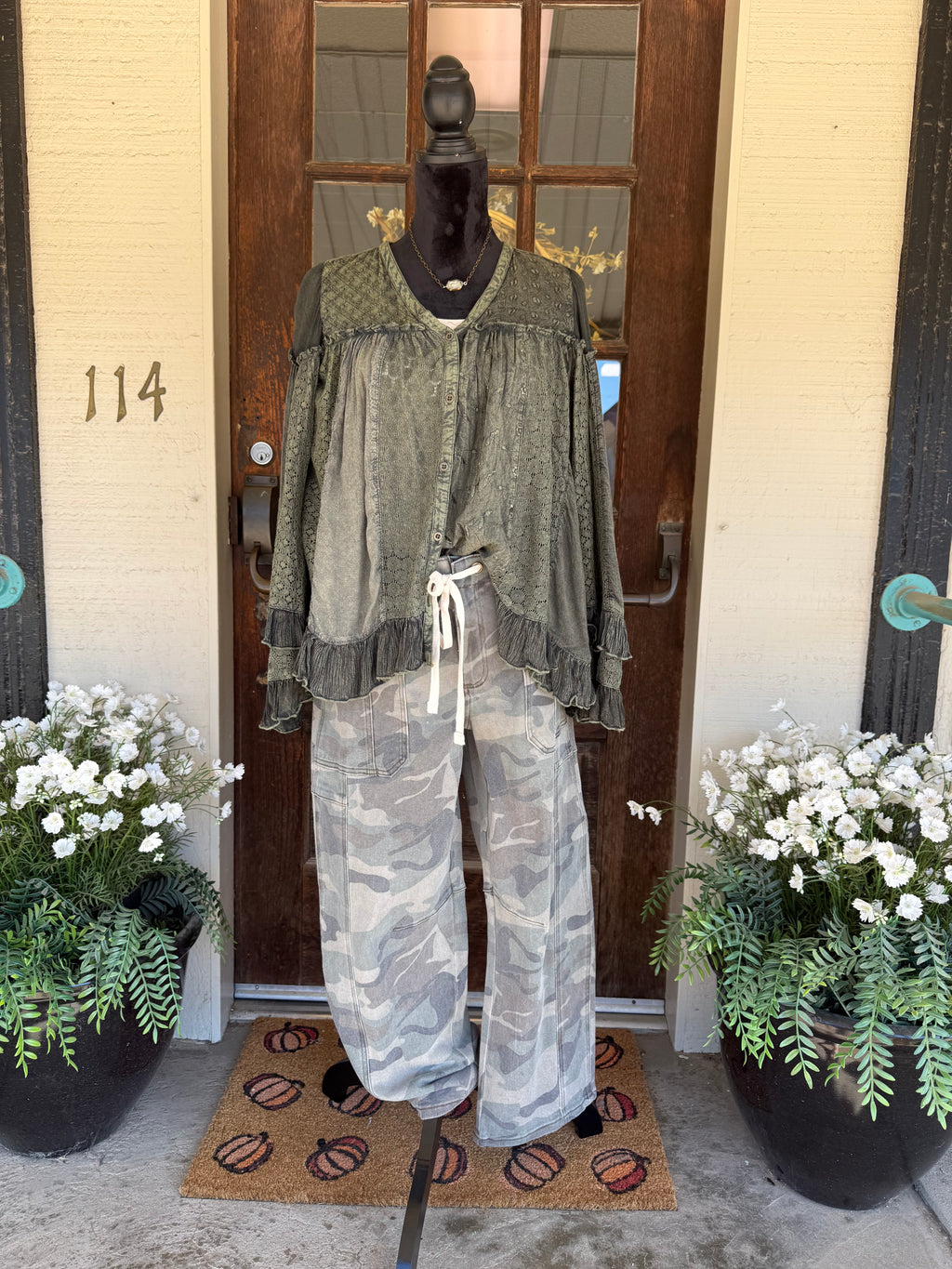 Basil Breeze Ruffle Blouse