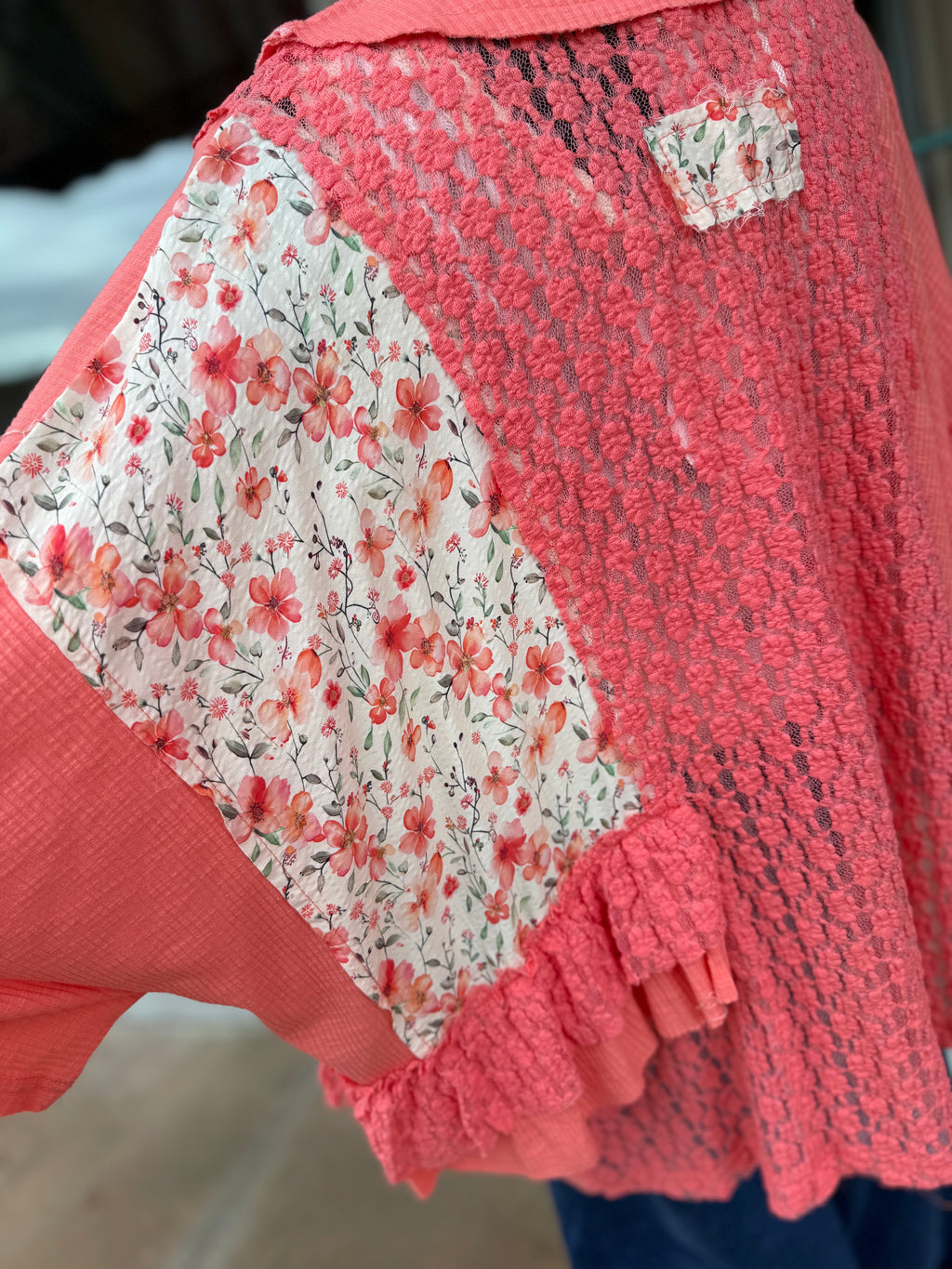 Coral Bloom Patchwork Top