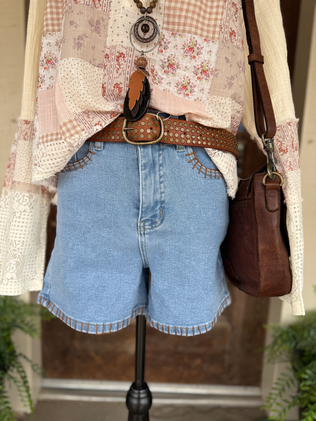 Saddle Stitch Denim Shorts